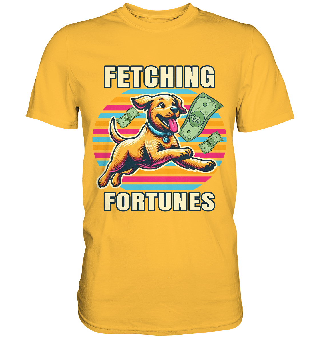 Fetching Fortunes – Fröhlicher Hund jagt Geld Kopie - Premium Shirt - FaunaFeels Onlineshop Unisex - Shirts