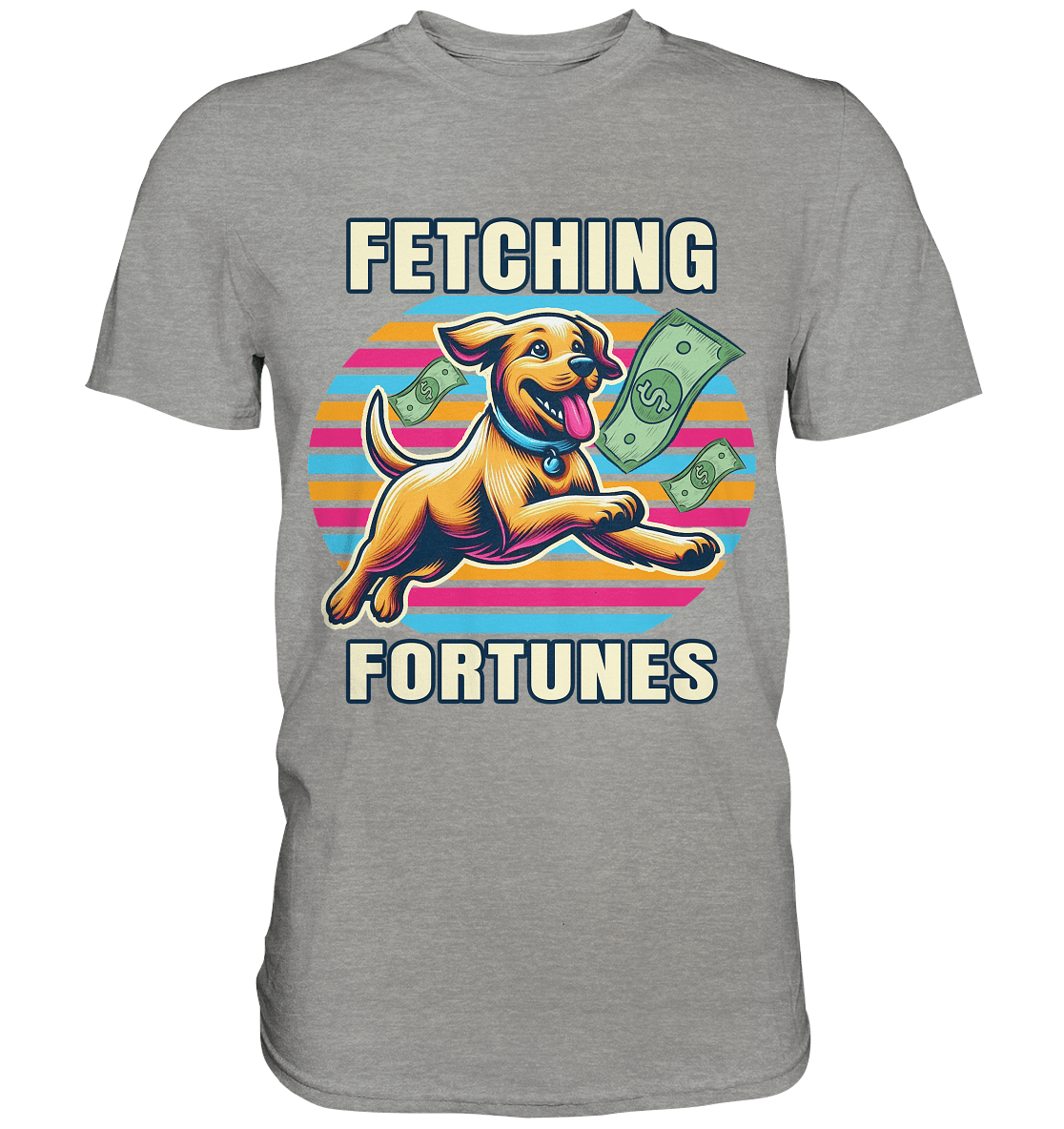 Fetching Fortunes – Fröhlicher Hund jagt Geld Kopie - Premium Shirt - FaunaFeels Onlineshop Unisex - Shirts