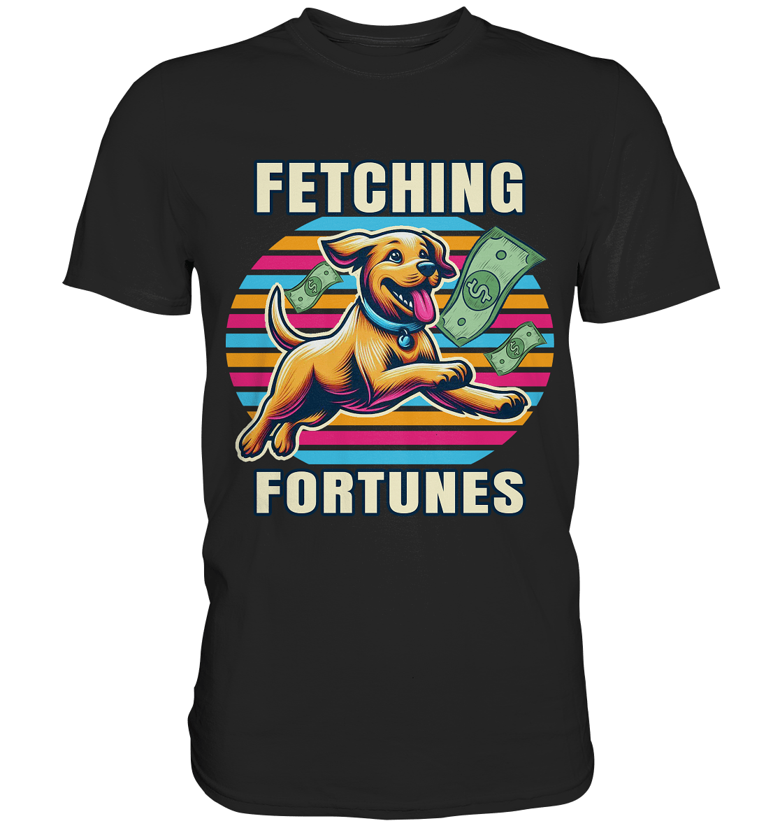 Fetching Fortunes – Fröhlicher Hund jagt Geld Kopie - Premium Shirt - FaunaFeels Onlineshop Unisex - Shirts