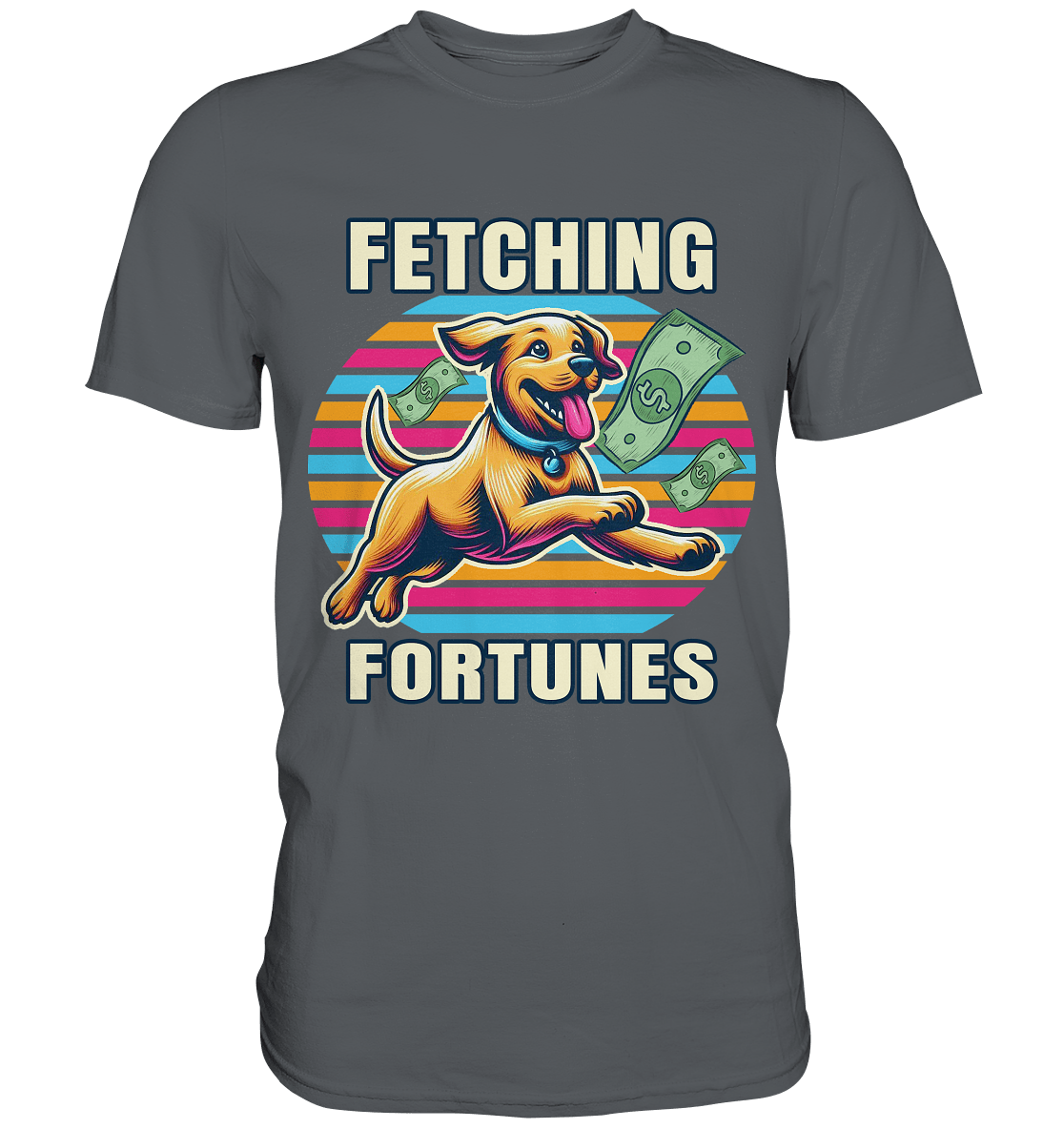 Fetching Fortunes – Fröhlicher Hund jagt Geld Kopie - Premium Shirt - FaunaFeels Onlineshop Unisex - Shirts