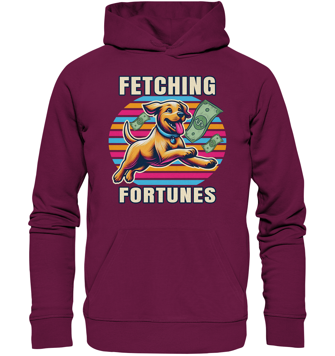 Fetching Fortunes – Fröhlicher Hund jagt Geld Kopie - Premium Unisex Hoodie - FaunaFeels Onlineshop Hoodies