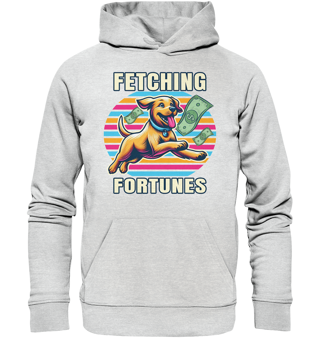 Fetching Fortunes – Fröhlicher Hund jagt Geld Kopie - Premium Unisex Hoodie - FaunaFeels Onlineshop Hoodies