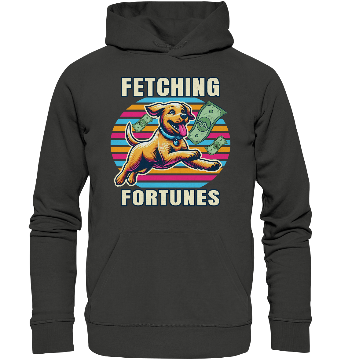 Fetching Fortunes – Fröhlicher Hund jagt Geld Kopie - Premium Unisex Hoodie - FaunaFeels Onlineshop Hoodies