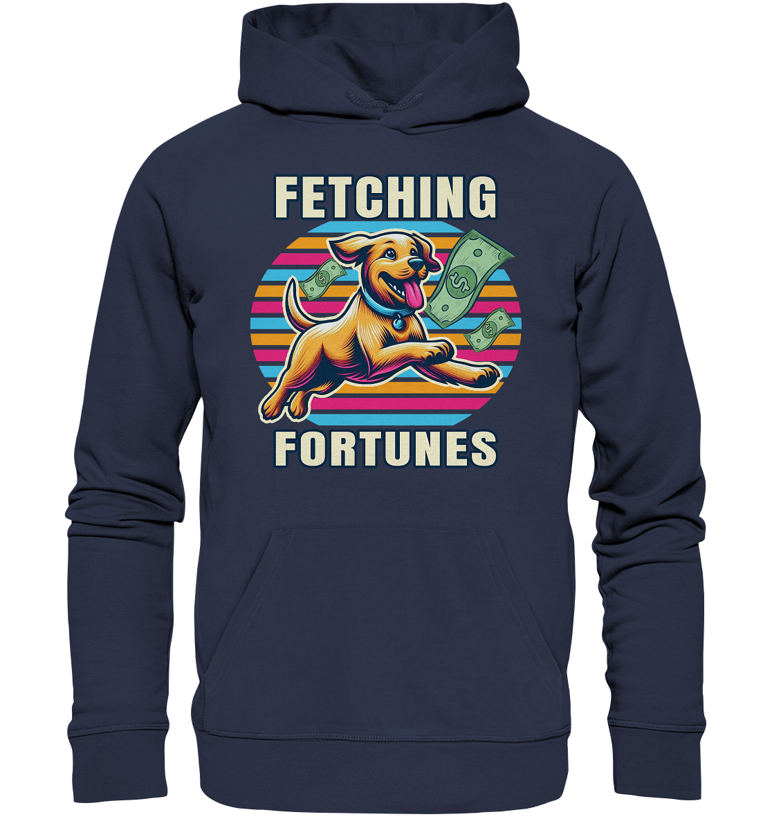 Fetching Fortunes – Fröhlicher Hund jagt Geld Kopie - Premium Unisex Hoodie - FaunaFeels Onlineshop Hoodies