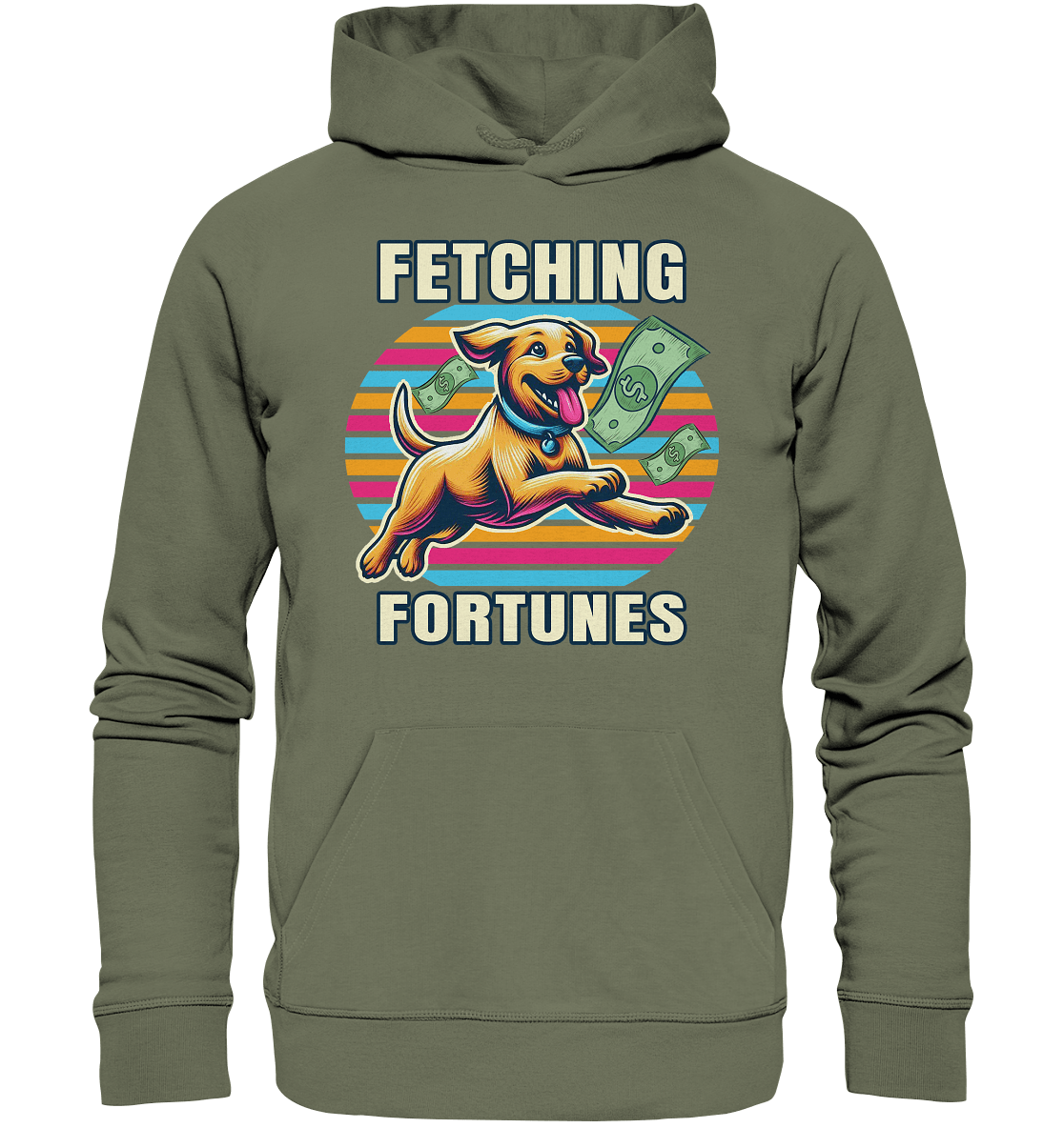 Fetching Fortunes – Fröhlicher Hund jagt Geld Kopie - Premium Unisex Hoodie - FaunaFeels Onlineshop Hoodies