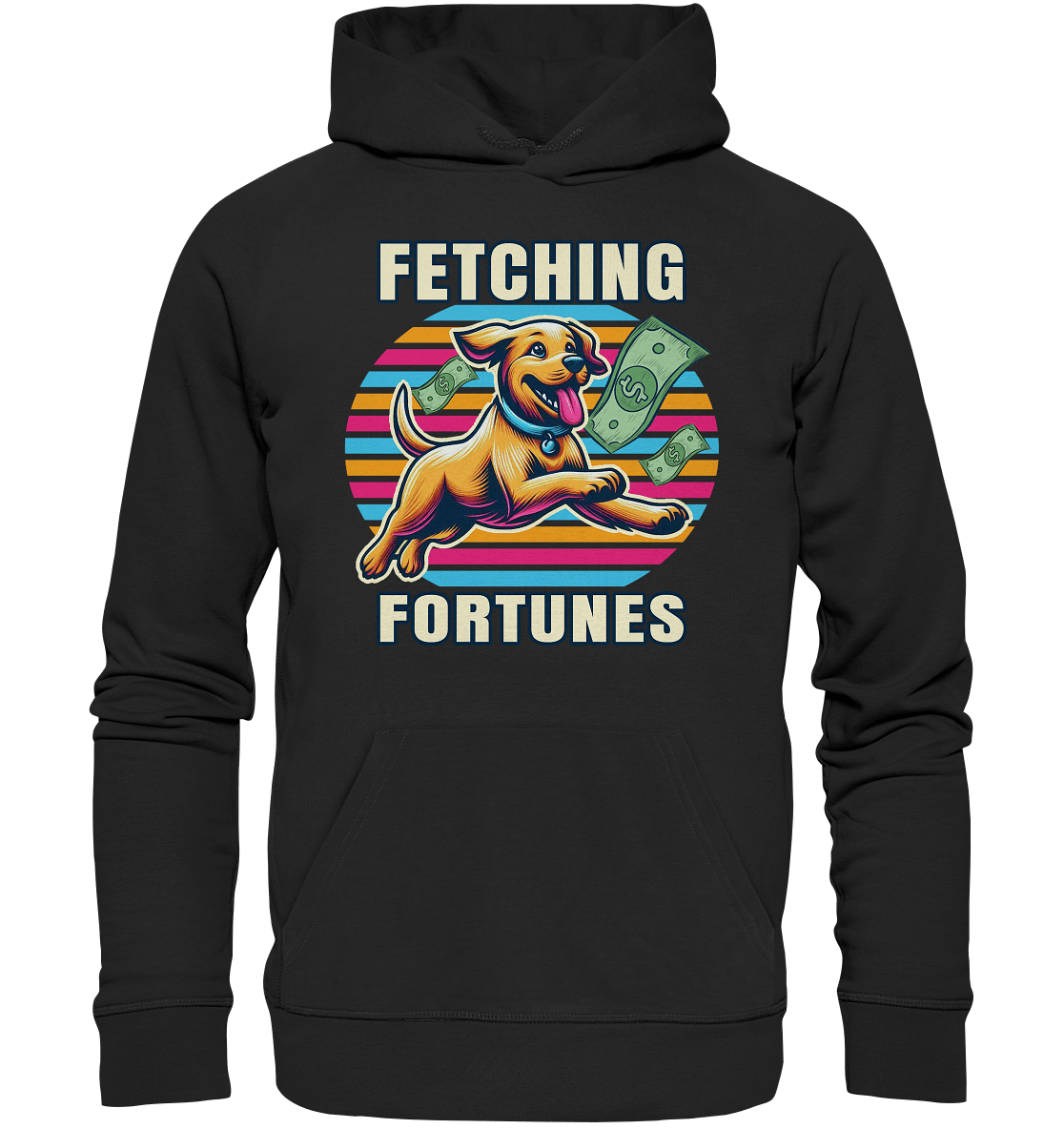 Fetching Fortunes – Fröhlicher Hund jagt Geld Kopie - Premium Unisex Hoodie - FaunaFeels Onlineshop Hoodies