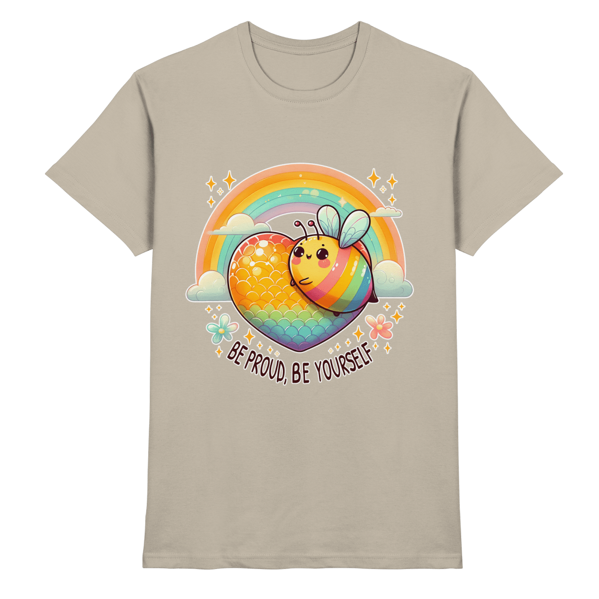 Fröhliche Regenbogen - Biene – Sei stolz, sei du selbst - Heavy Cotton T-Shirt - FaunaFeels Onlineshop Unisex - Shirts