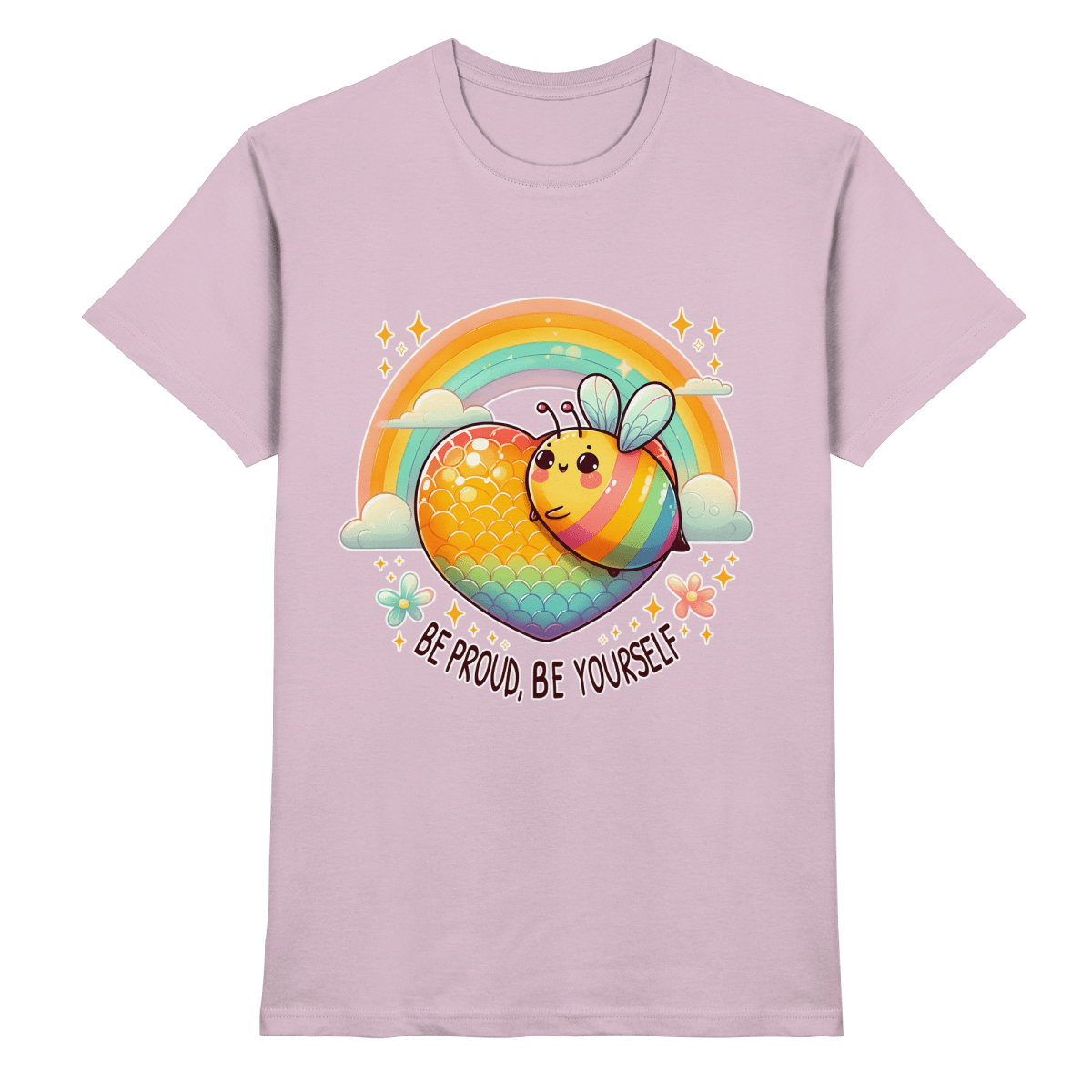 Fröhliche Regenbogen - Biene – Sei stolz, sei du selbst - Heavy Cotton T-Shirt - FaunaFeels Onlineshop Unisex - Shirts