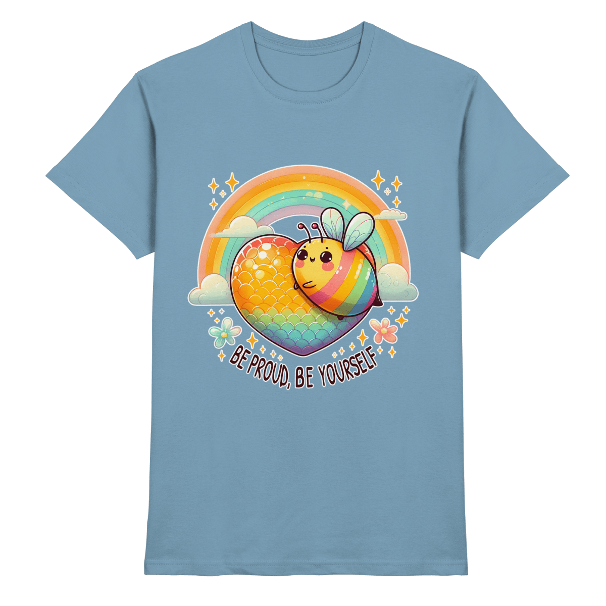 Fröhliche Regenbogen - Biene – Sei stolz, sei du selbst - Heavy Cotton T-Shirt - FaunaFeels Onlineshop Unisex - Shirts