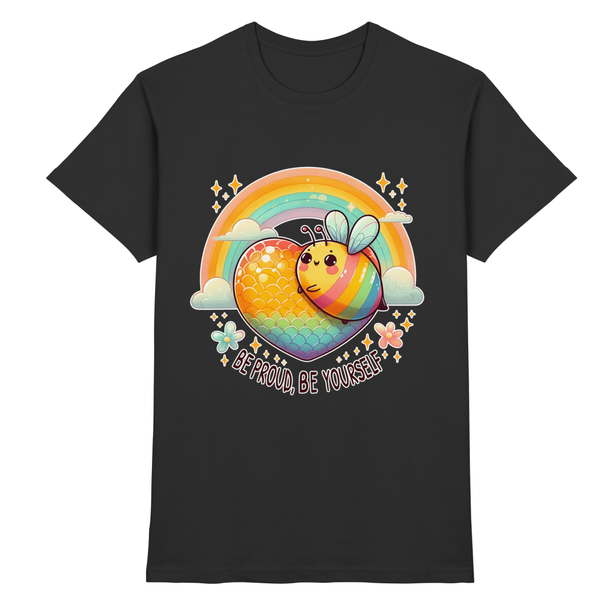 Fröhliche Regenbogen - Biene – Sei stolz, sei du selbst - Heavy Cotton T-Shirt - FaunaFeels Onlineshop Unisex - Shirts