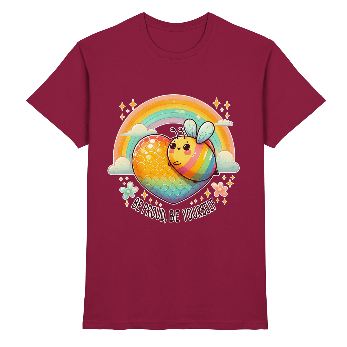 Fröhliche Regenbogen - Biene – Sei stolz, sei du selbst - Heavy Cotton T-Shirt - FaunaFeels Onlineshop Unisex - Shirts
