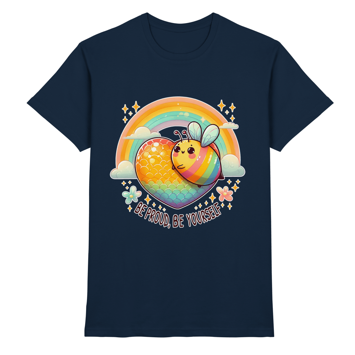 Fröhliche Regenbogen - Biene – Sei stolz, sei du selbst - Heavy Cotton T-Shirt - FaunaFeels Onlineshop Unisex - Shirts