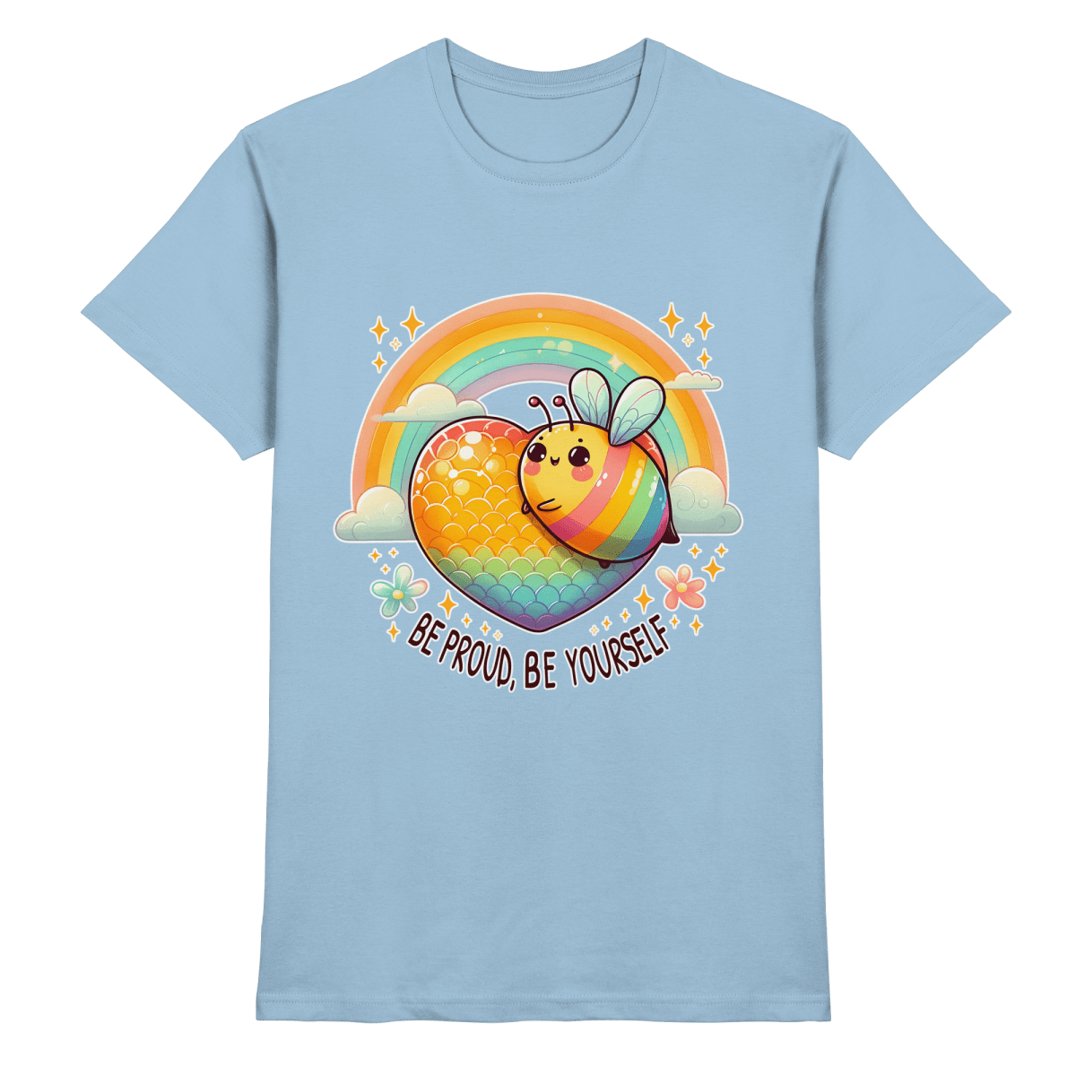 Fröhliche Regenbogen - Biene – Sei stolz, sei du selbst - Heavy Cotton T-Shirt - FaunaFeels Onlineshop Unisex - Shirts
