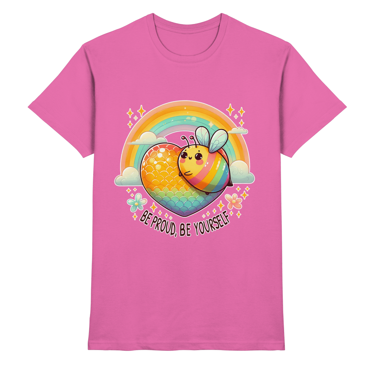 Fröhliche Regenbogen - Biene – Sei stolz, sei du selbst - Heavy Cotton T-Shirt - FaunaFeels Onlineshop Unisex - Shirts