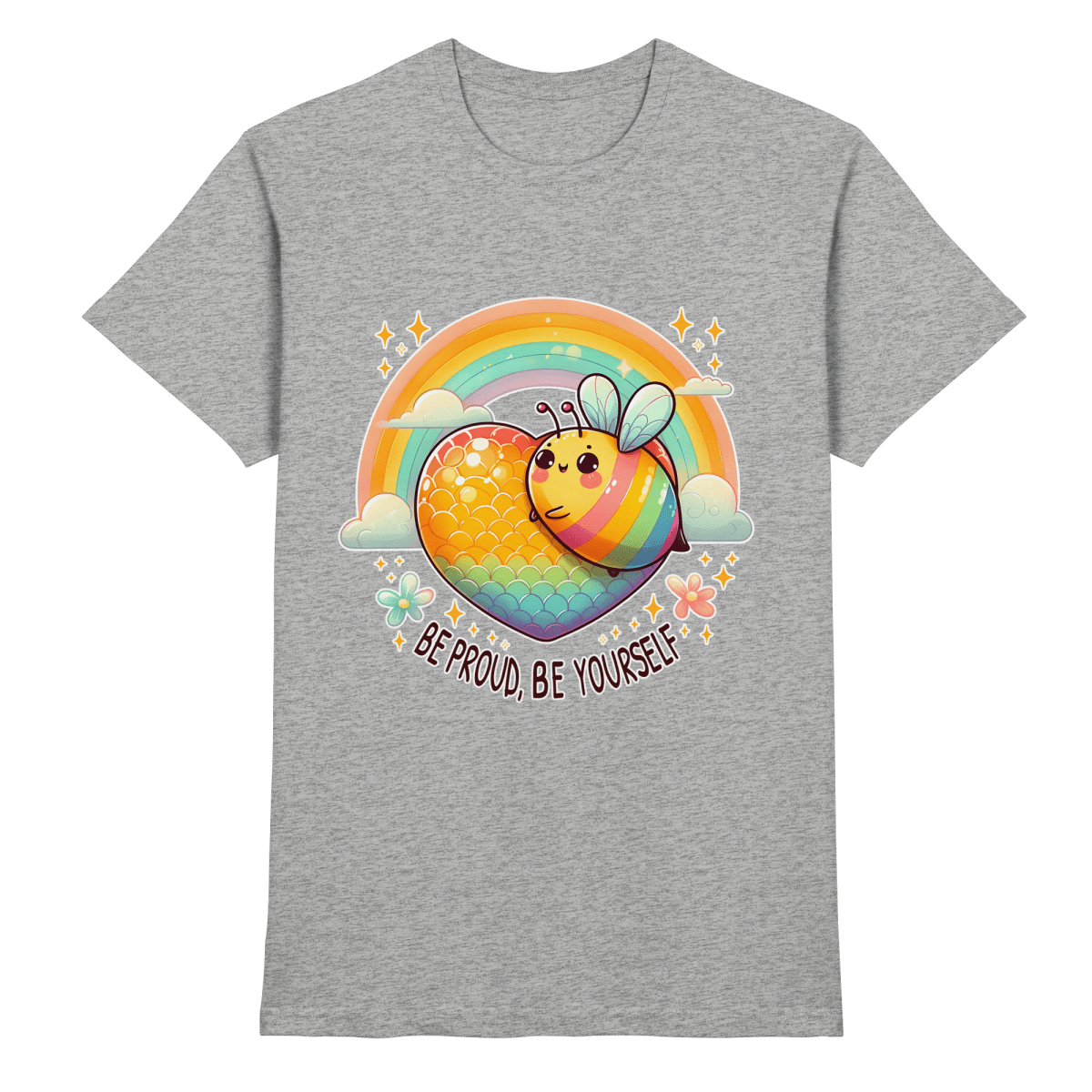 Fröhliche Regenbogen - Biene – Sei stolz, sei du selbst - Heavy Cotton T-Shirt - FaunaFeels Onlineshop Unisex - Shirts
