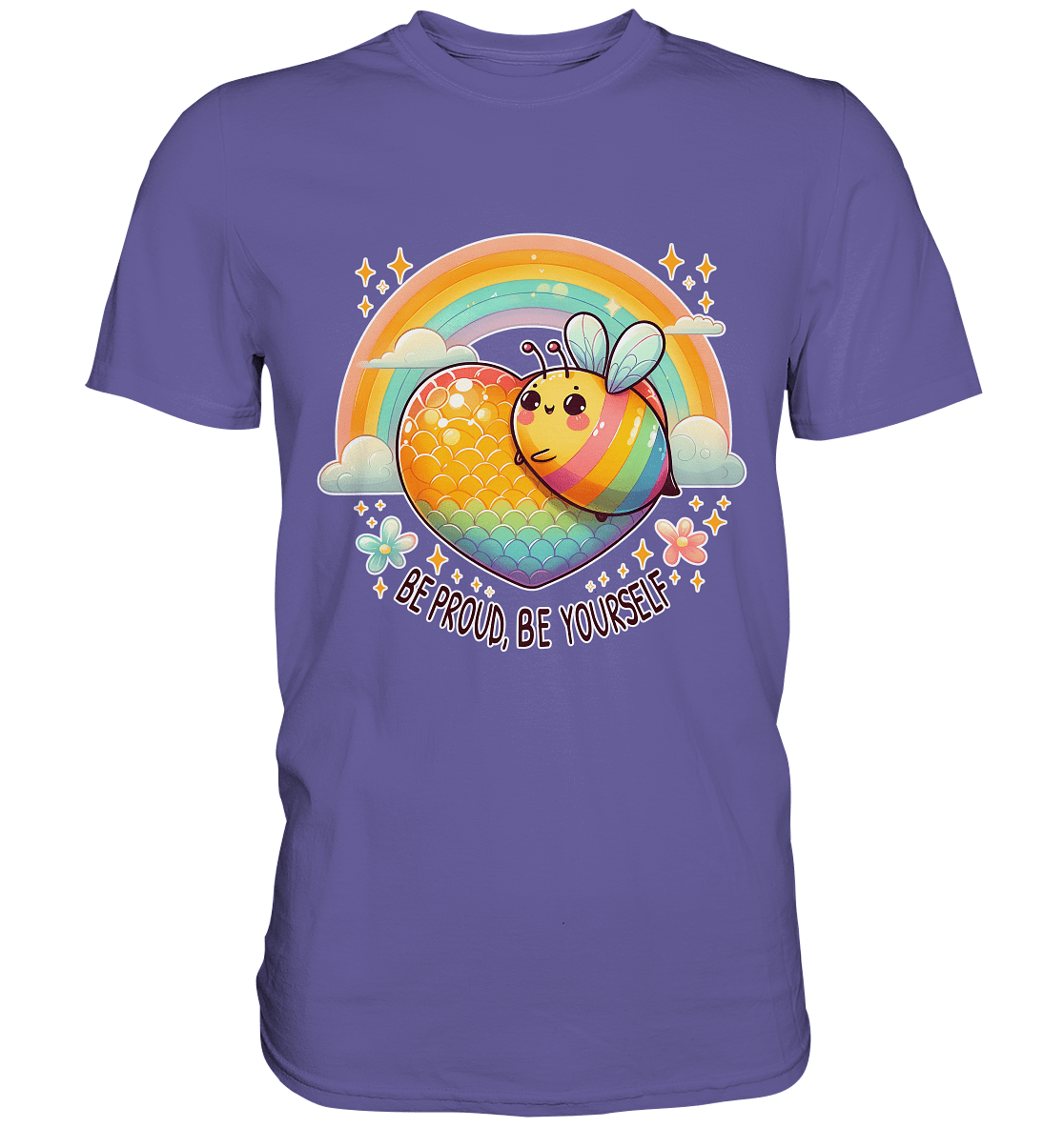 Fröhliche Regenbogen - Biene – Sei stolz, sei du selbst - Premium Shirt - FaunaFeels Onlineshop Unisex - Shirts