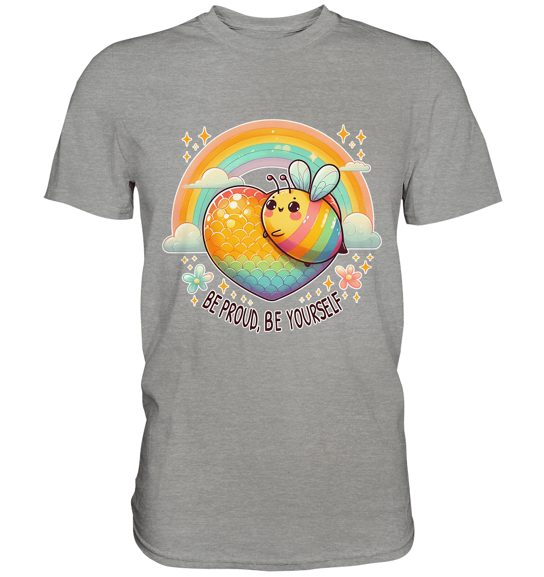 Fröhliche Regenbogen - Biene – Sei stolz, sei du selbst - Premium Shirt - FaunaFeels Onlineshop Unisex - Shirts