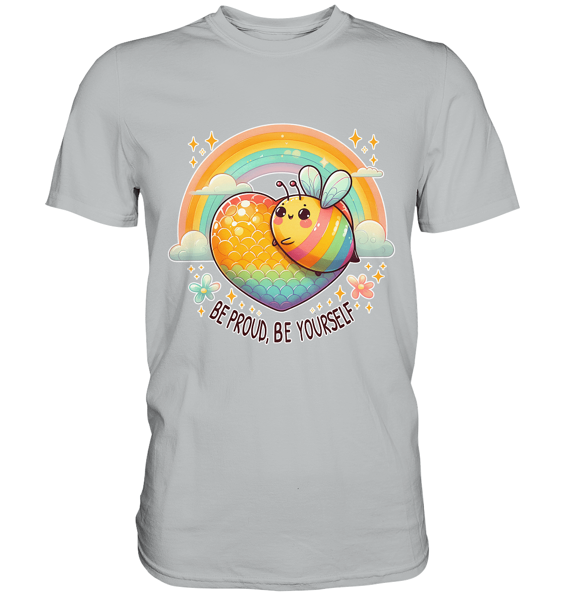 Fröhliche Regenbogen - Biene – Sei stolz, sei du selbst - Premium Shirt - FaunaFeels Onlineshop Unisex - Shirts
