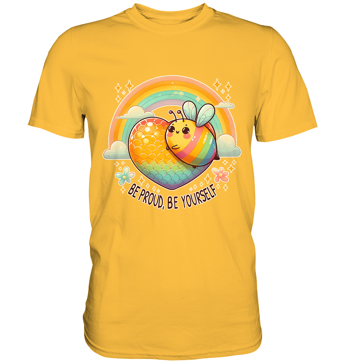 Fröhliche Regenbogen - Biene – Sei stolz, sei du selbst - Premium Shirt - FaunaFeels Onlineshop Unisex - Shirts