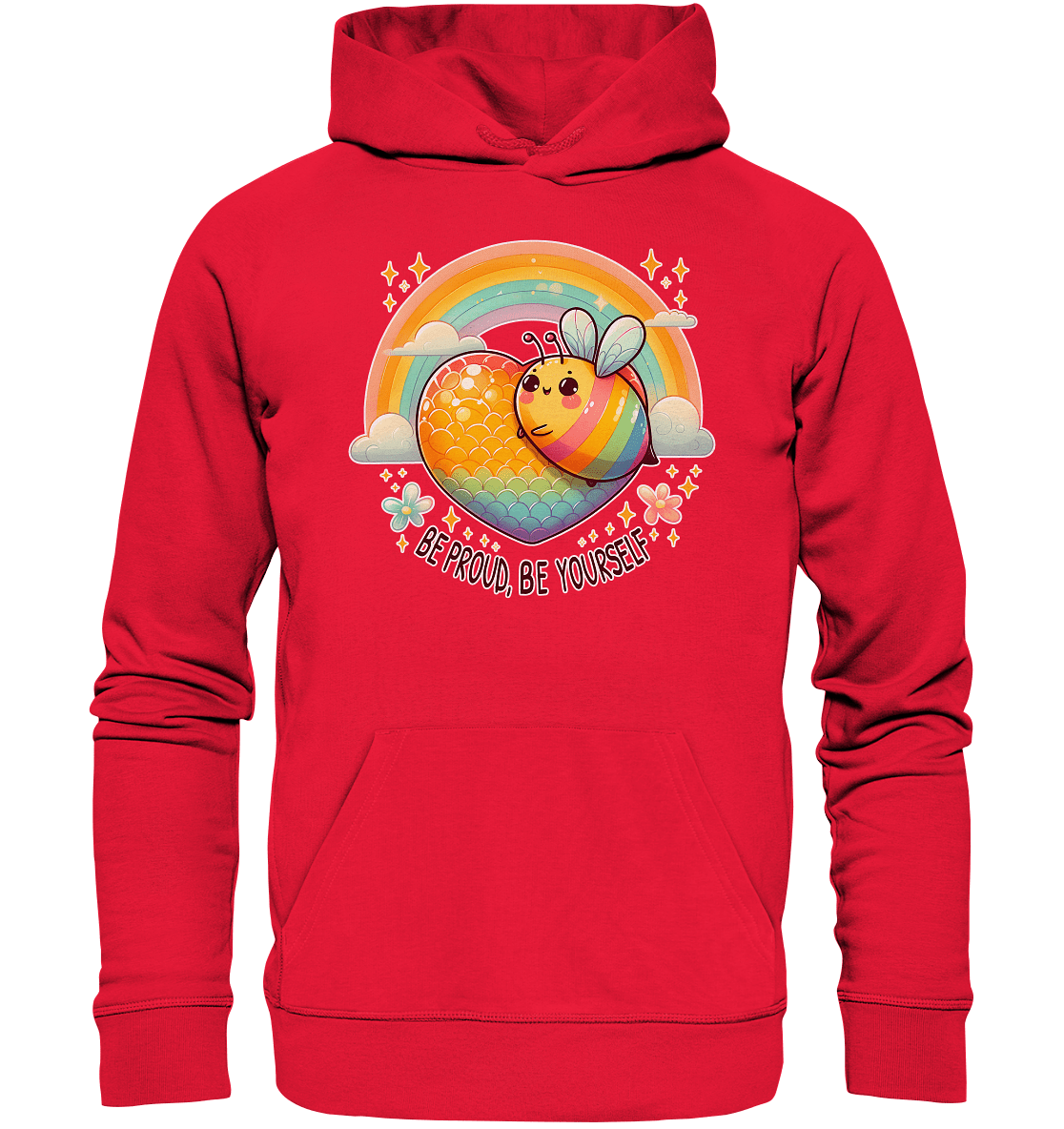 Fröhliche Regenbogen - Biene – Sei stolz, sei du selbst - Premium Unisex Hoodie - FaunaFeels Onlineshop Hoodies