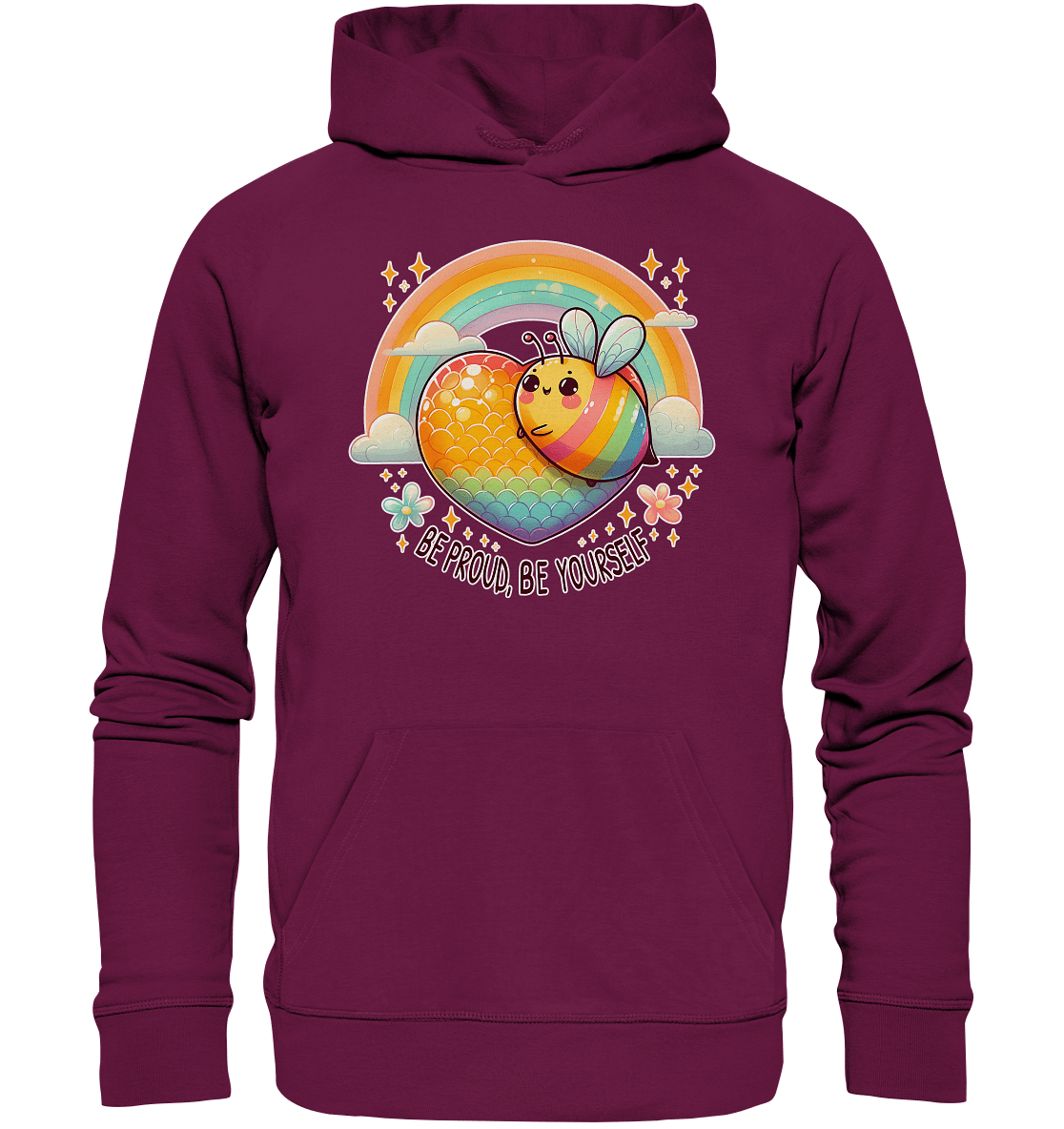 Fröhliche Regenbogen - Biene – Sei stolz, sei du selbst - Premium Unisex Hoodie - FaunaFeels Onlineshop Hoodies