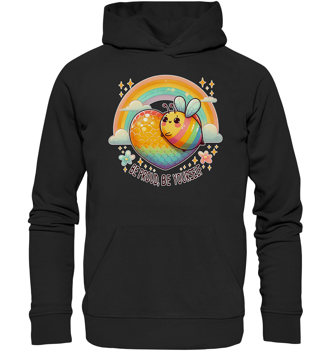 Fröhliche Regenbogen - Biene – Sei stolz, sei du selbst - Premium Unisex Hoodie - FaunaFeels Onlineshop Hoodies