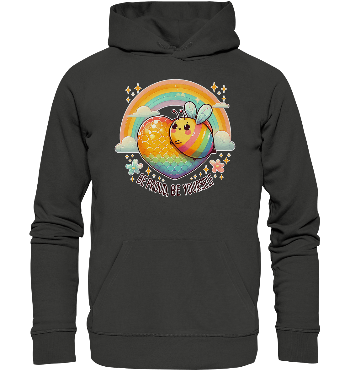 Fröhliche Regenbogen - Biene – Sei stolz, sei du selbst - Premium Unisex Hoodie - FaunaFeels Onlineshop Hoodies
