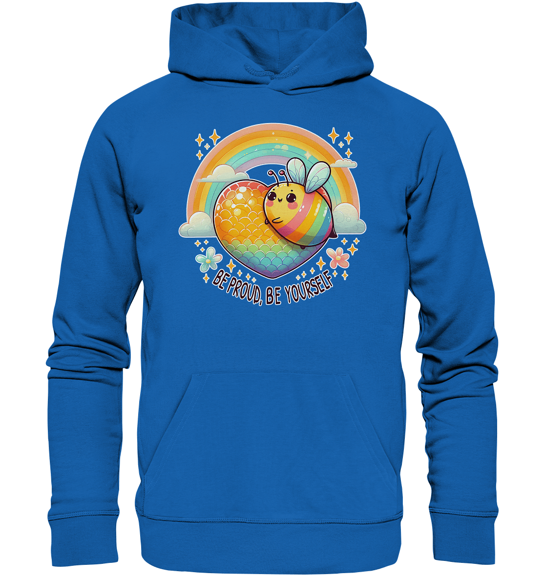 Fröhliche Regenbogen - Biene – Sei stolz, sei du selbst - Premium Unisex Hoodie - FaunaFeels Onlineshop Hoodies