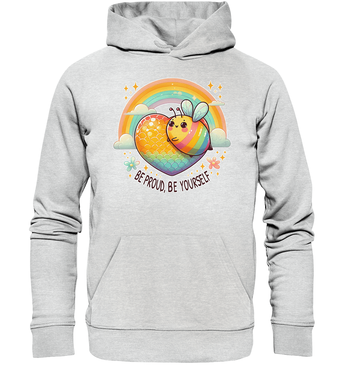 Fröhliche Regenbogen - Biene – Sei stolz, sei du selbst - Premium Unisex Hoodie - FaunaFeels Onlineshop Hoodies