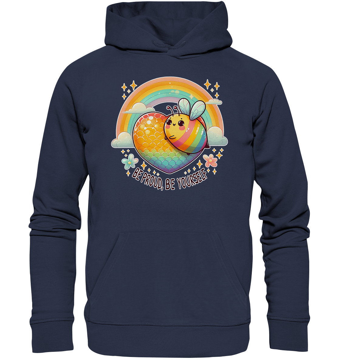 Fröhliche Regenbogen - Biene – Sei stolz, sei du selbst - Premium Unisex Hoodie - FaunaFeels Onlineshop Hoodies