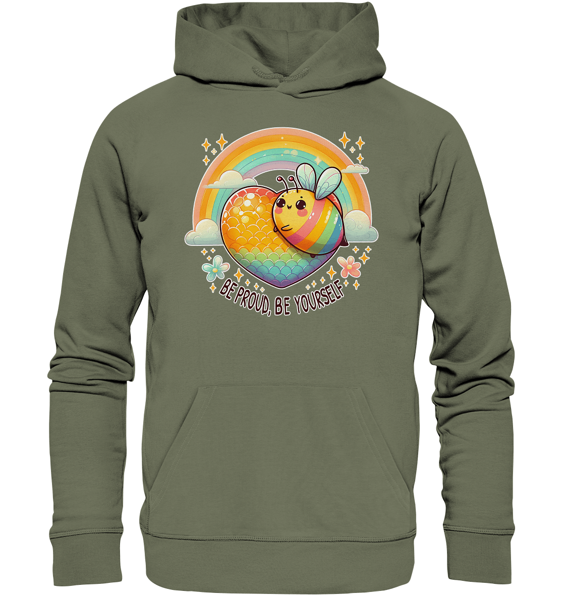 Fröhliche Regenbogen - Biene – Sei stolz, sei du selbst - Premium Unisex Hoodie - FaunaFeels Onlineshop Hoodies