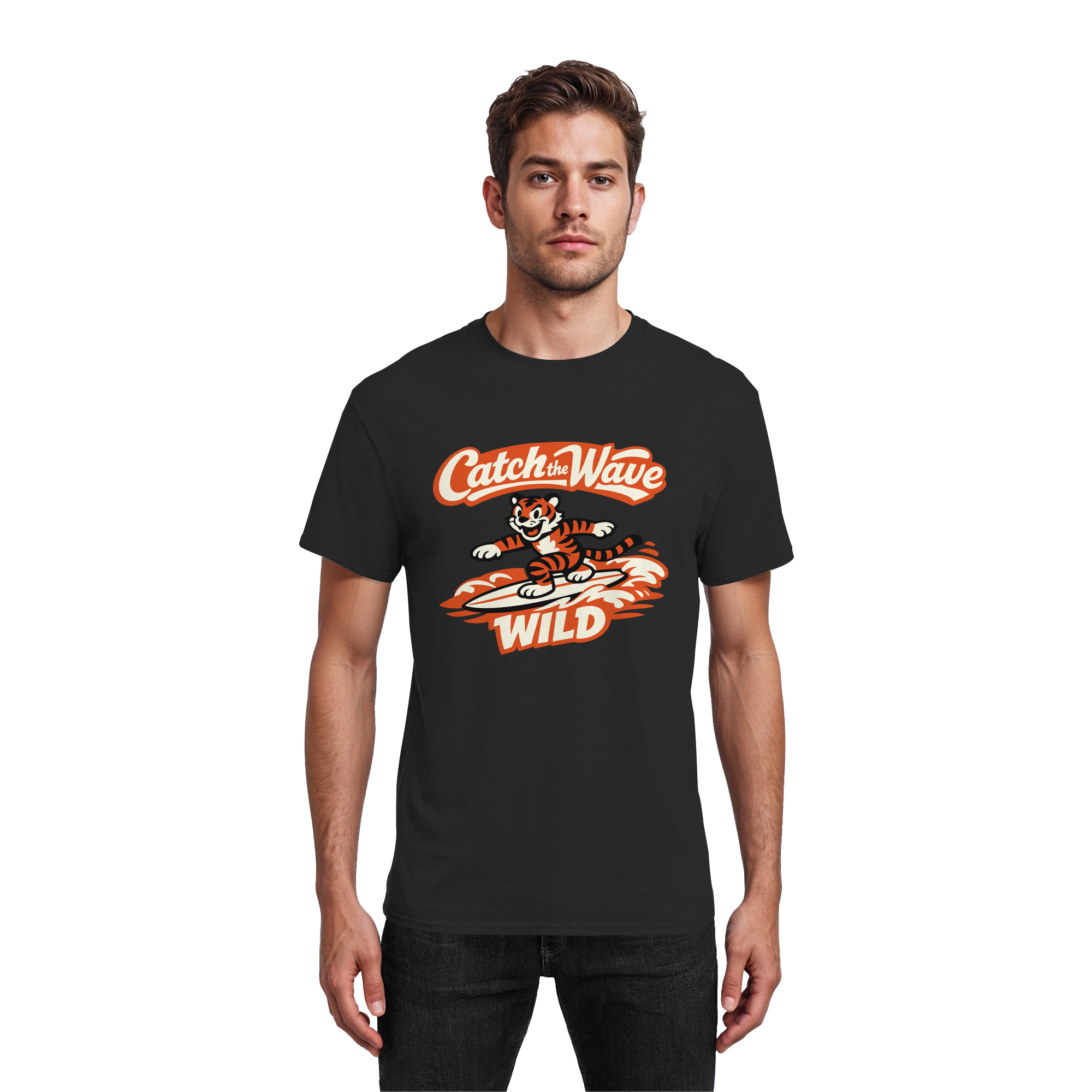 Catch the Wave Tiger – Vintage Surf Wildcat - Heavy Cotton T-Shirt