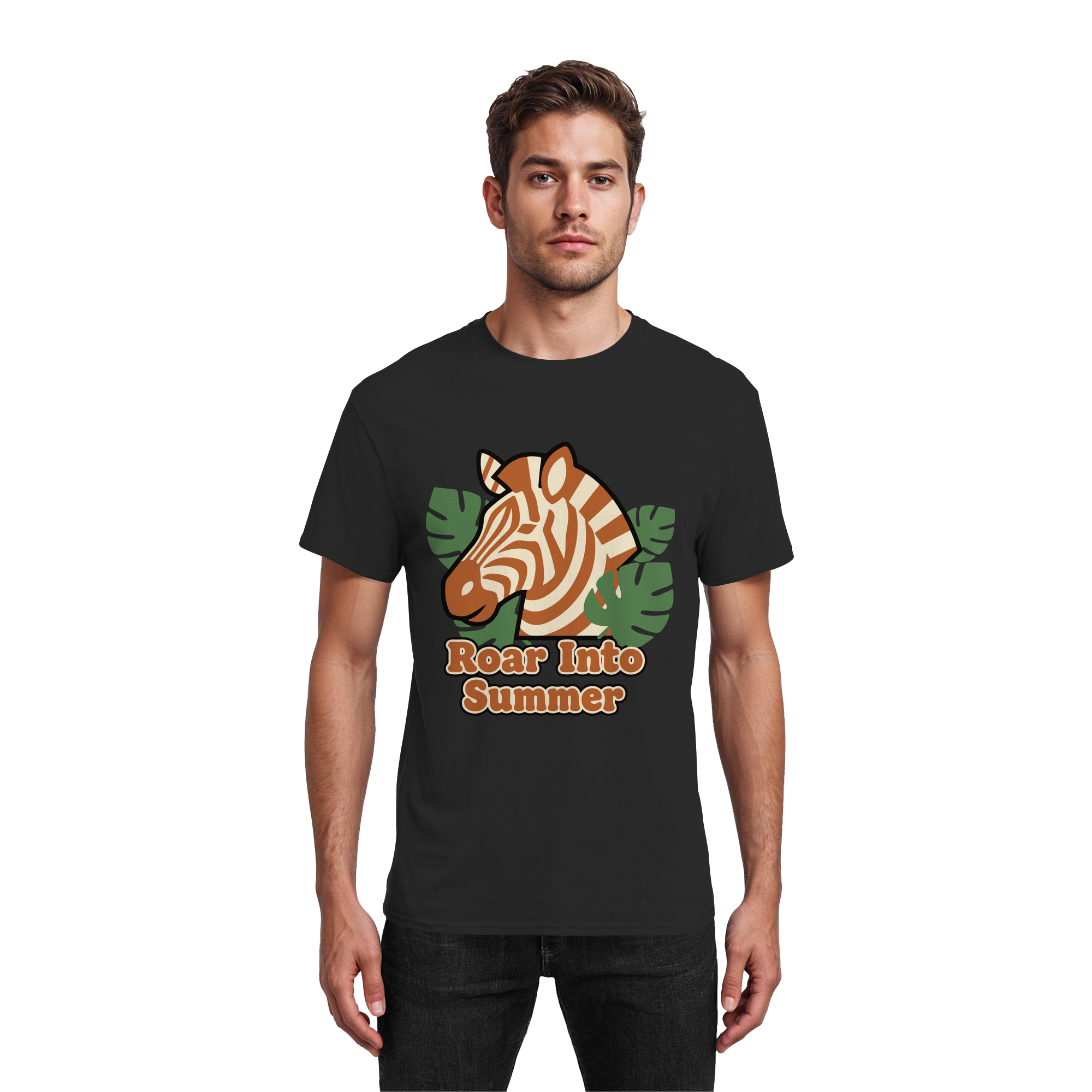 Roar Into Summer Zebra – Tropisches Streifentier - Heavy Cotton T-Shirt