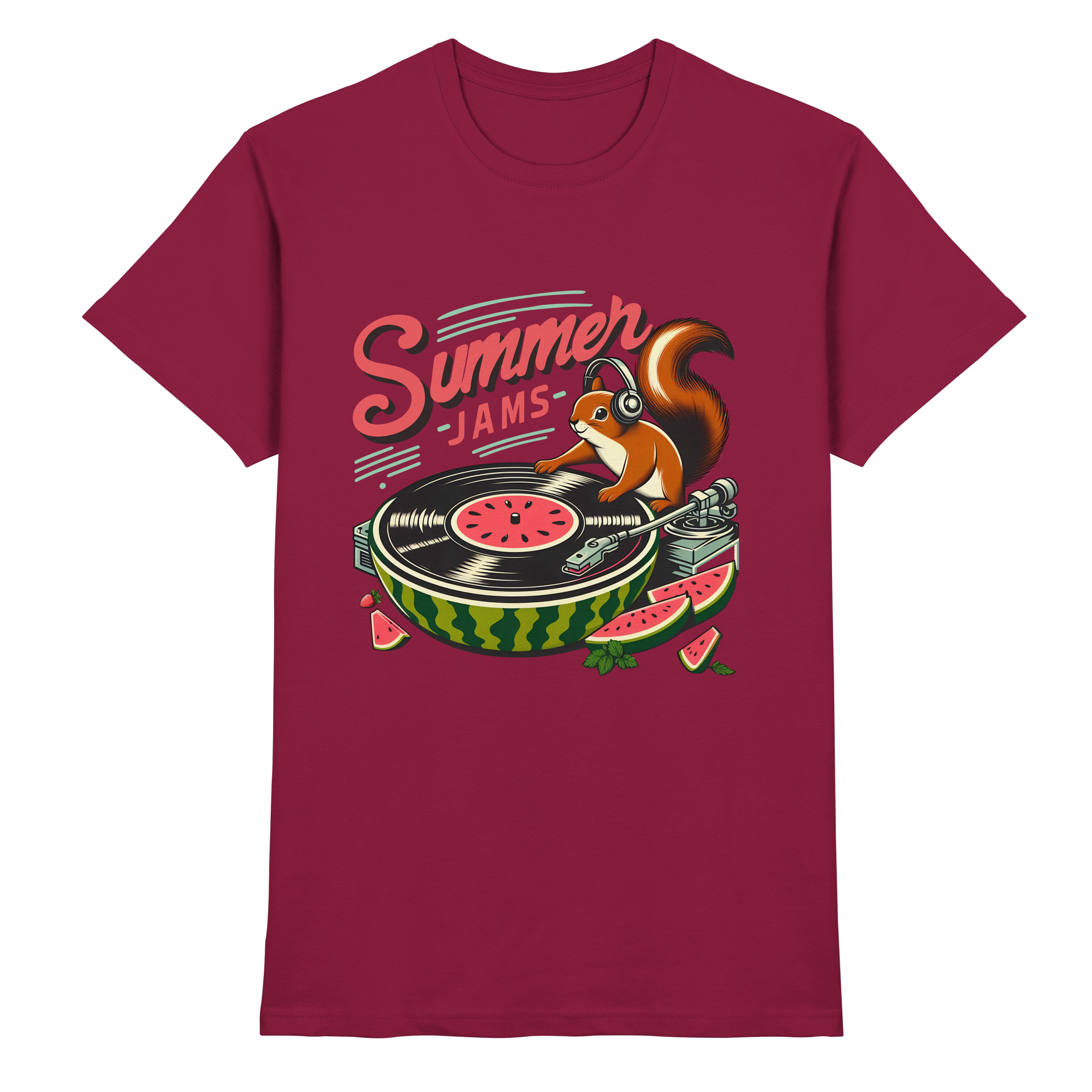 Summer Jams – Lustiges Eichhörnchen DJ Design mit Wassermelonen-Plattenspieler und Sommer-Vibes - Heavy Cotton T-Shirt