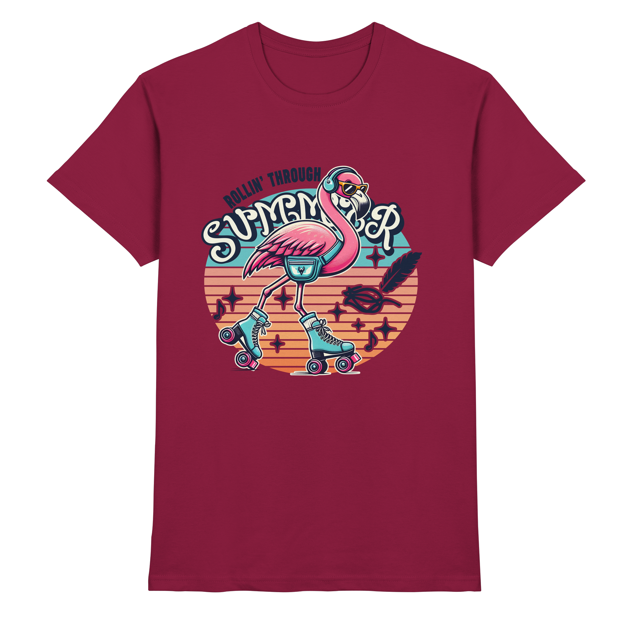Rollin’ Through Summer – Cooler Flamingo auf Rollschuhen mit Retro-Vibes und Sommerfeeling - Heavy Cotton T-Shirt