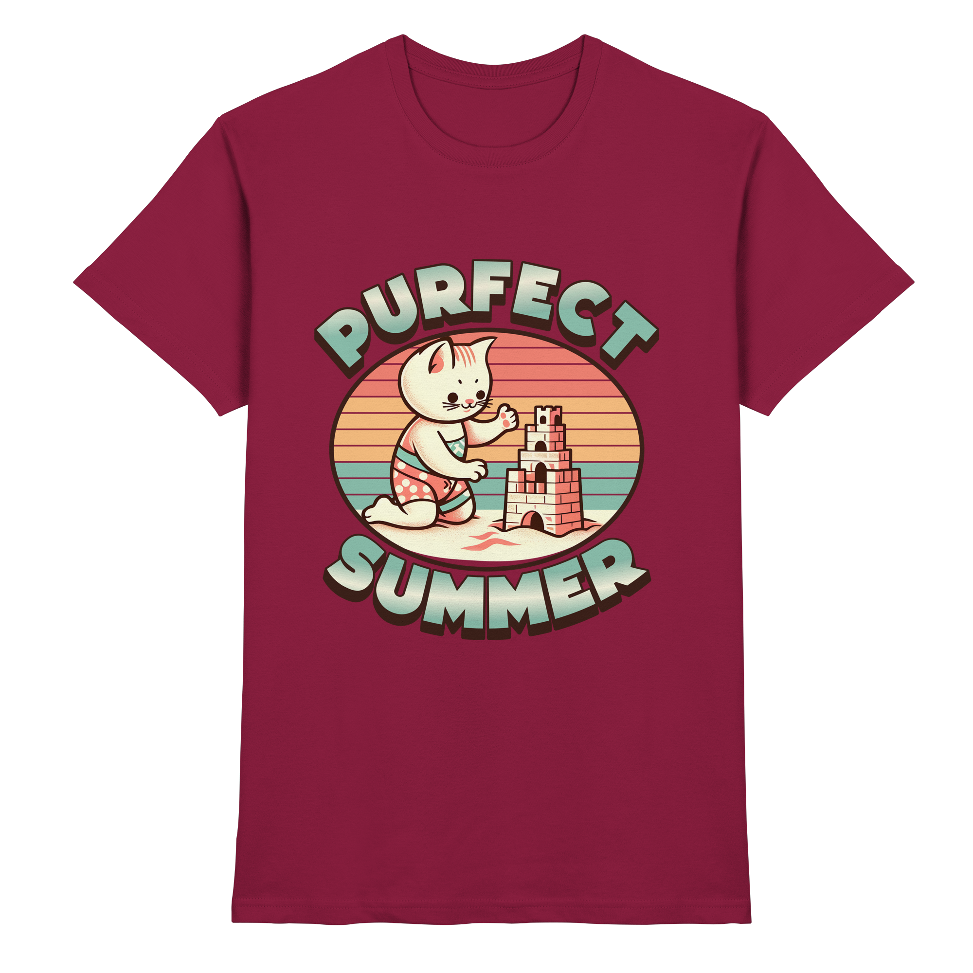Purfect Summer – Niedliches Katzenmotiv mit Sandburg und Retro-Sommerfeeling - Heavy Cotton T-Shirt