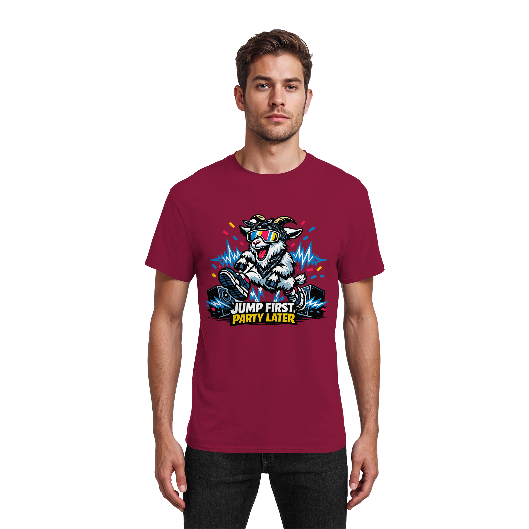Jump First Party Later Ziege – Festival Goat - Heavy Cotton T-Shirt