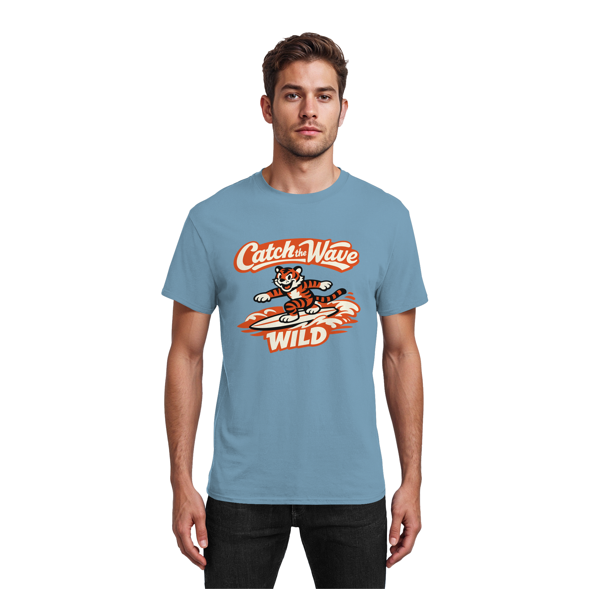 Catch the Wave Tiger – Vintage Surf Wildcat - Heavy Cotton T-Shirt