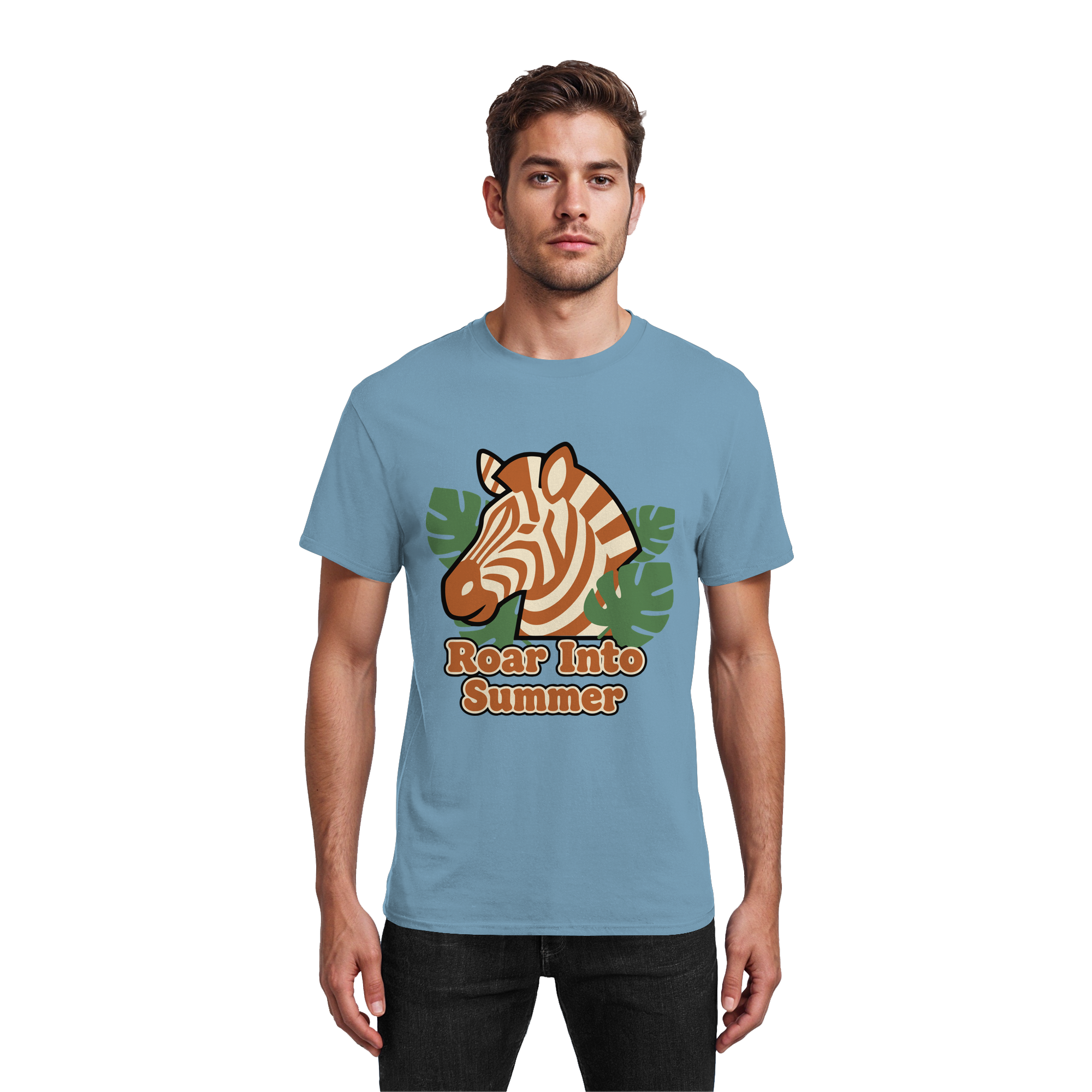 Roar Into Summer Zebra – Tropisches Streifentier - Heavy Cotton T-Shirt