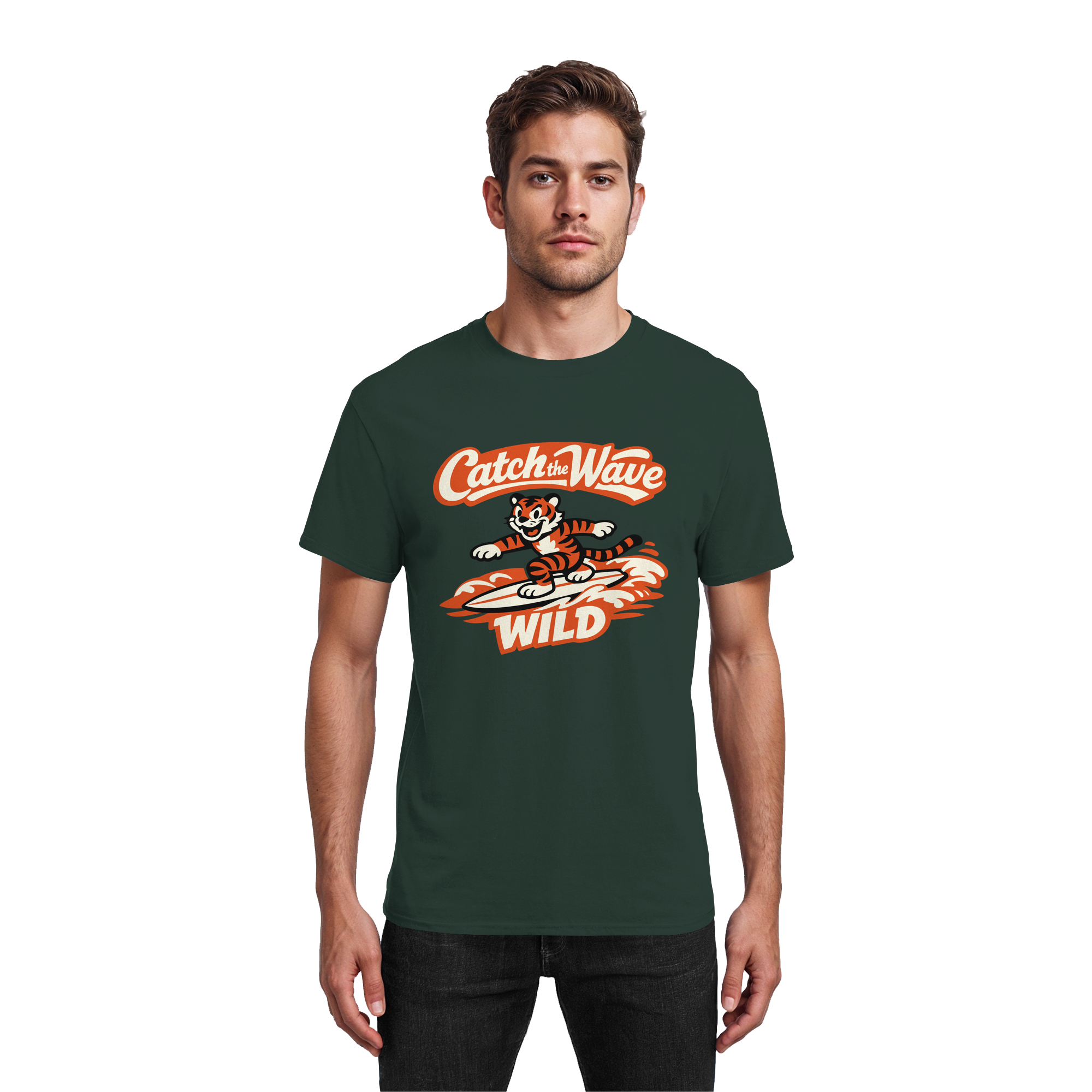 Catch the Wave Tiger – Vintage Surf Wildcat - Heavy Cotton T-Shirt