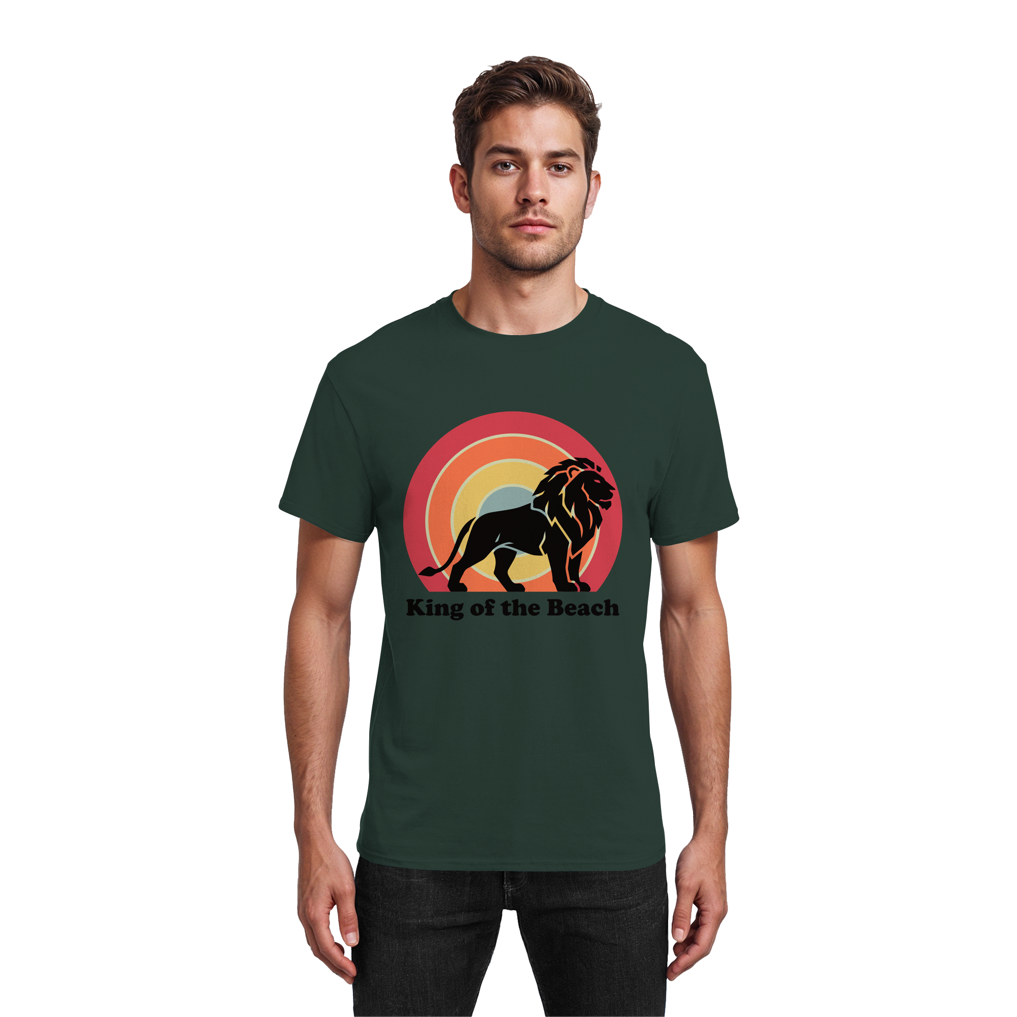 King of the Beach Löwe – Retro Strandkönig - Heavy Cotton T-Shirt