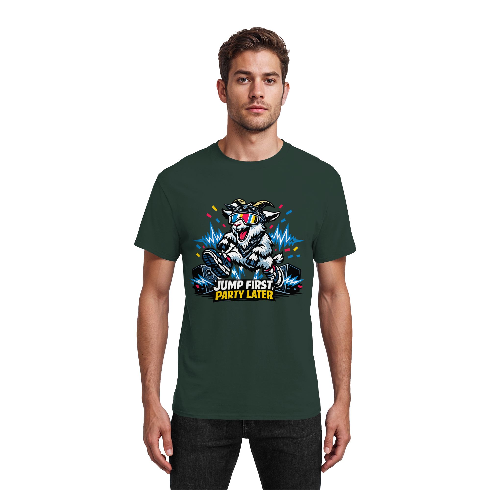 Jump First Party Later Ziege – Festival Goat - Heavy Cotton T-Shirt