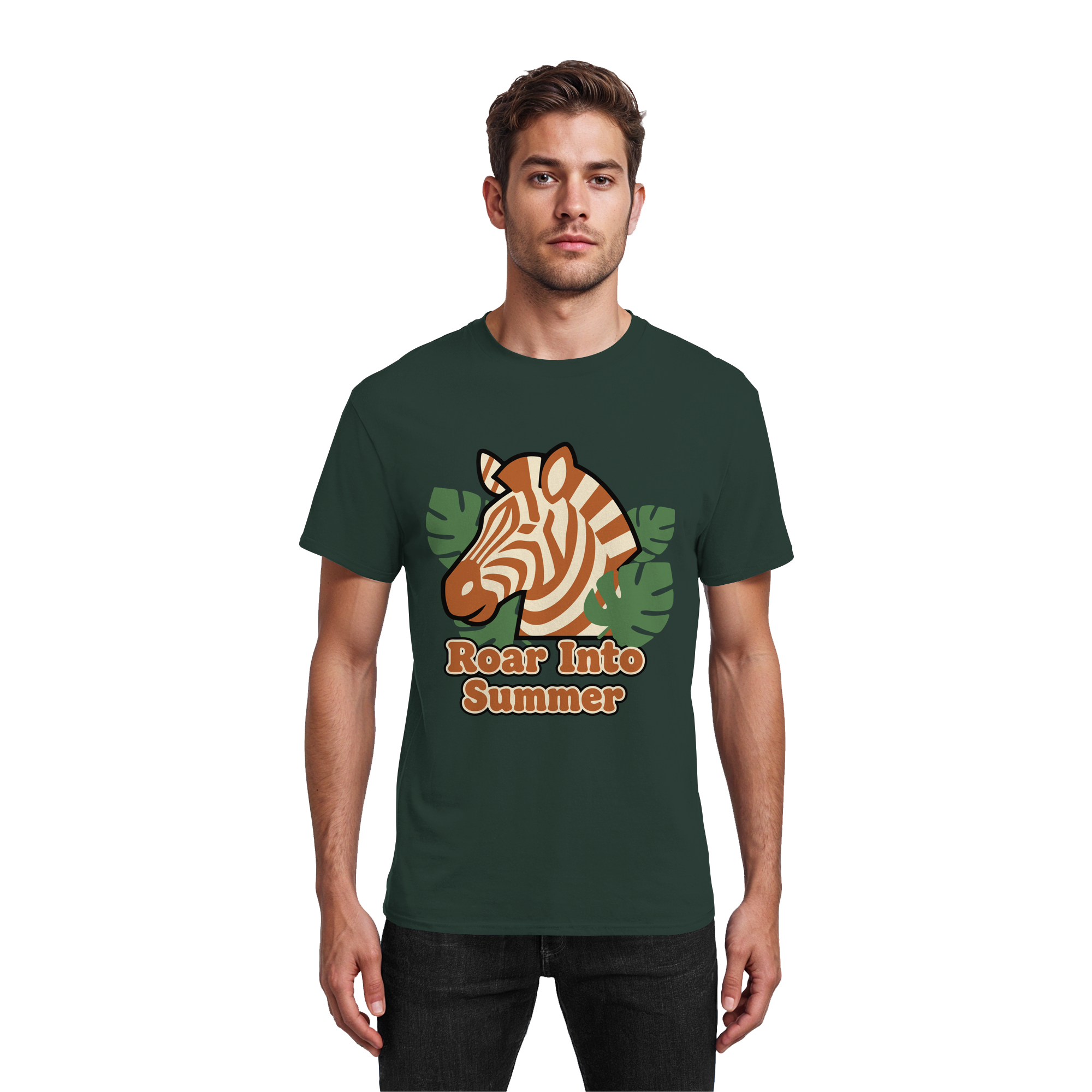 Roar Into Summer Zebra – Tropisches Streifentier - Heavy Cotton T-Shirt