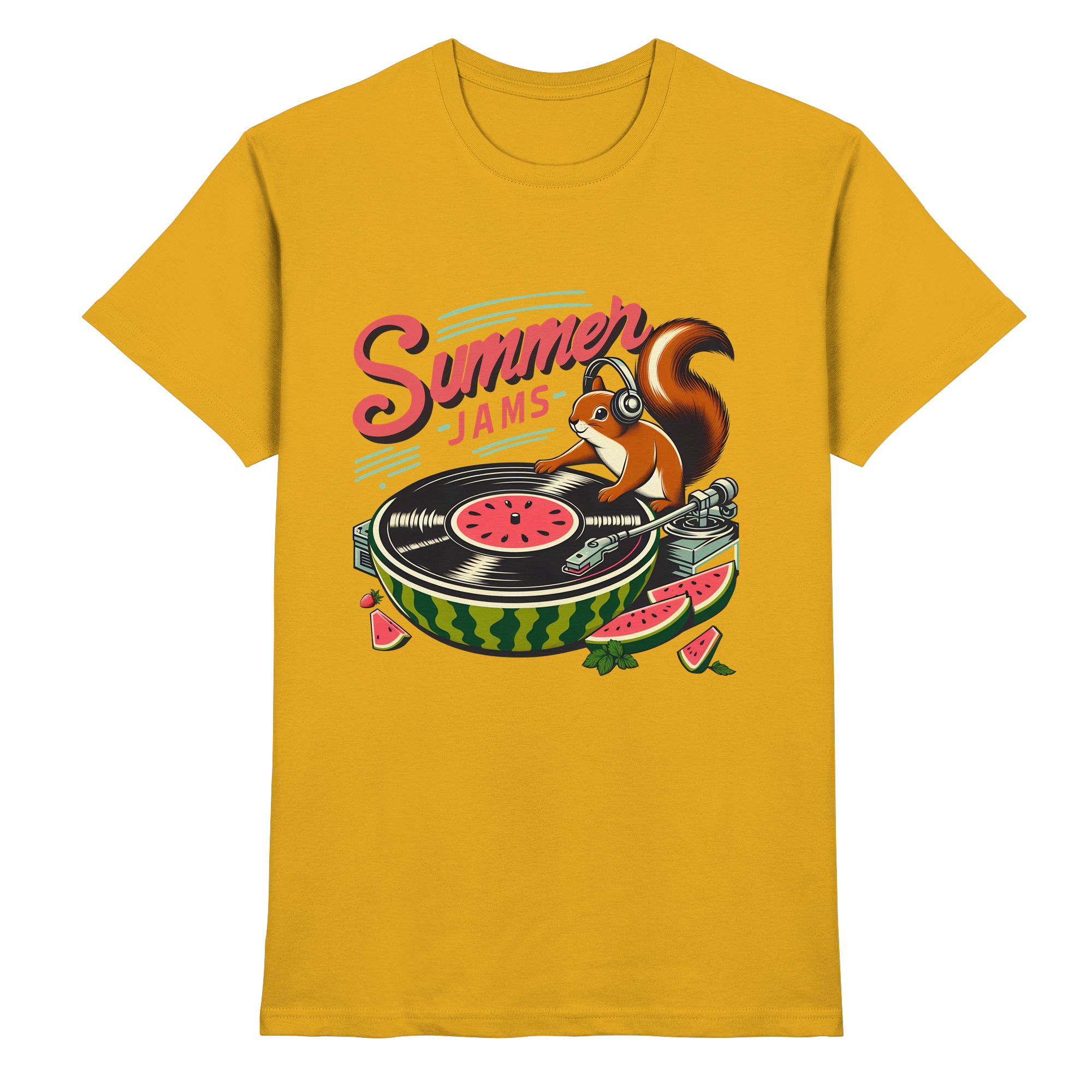 Summer Jams – Lustiges Eichhörnchen DJ Design mit Wassermelonen-Plattenspieler und Sommer-Vibes - Heavy Cotton T-Shirt