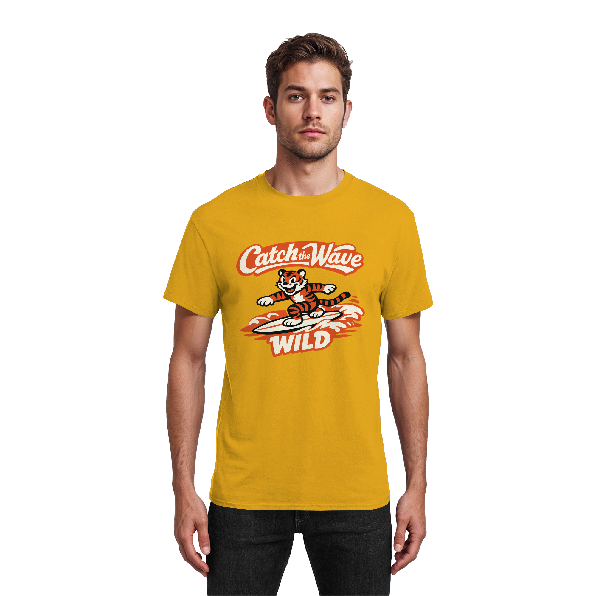 Catch the Wave Tiger – Vintage Surf Wildcat - Heavy Cotton T-Shirt