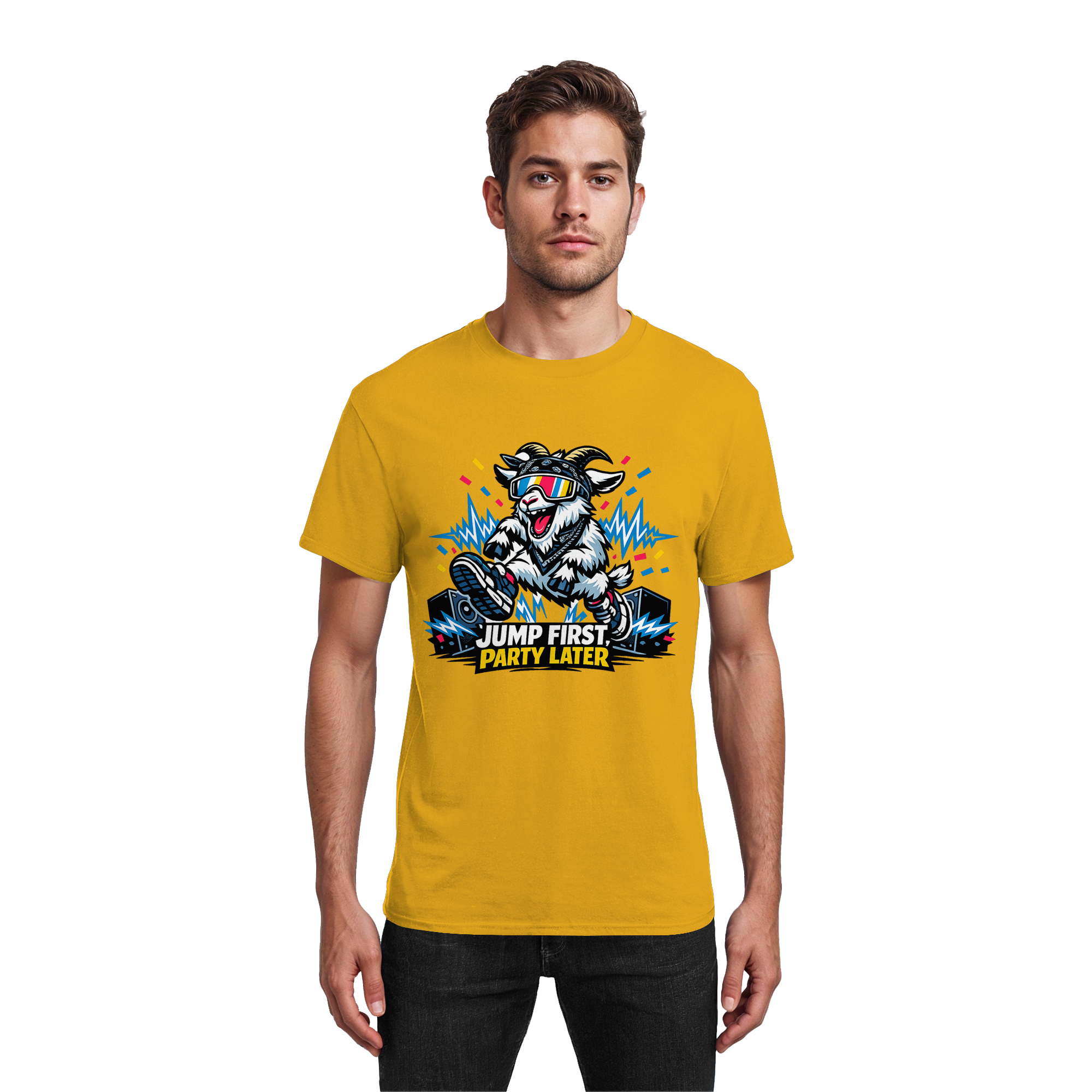 Jump First Party Later Ziege – Festival Goat - Heavy Cotton T-Shirt