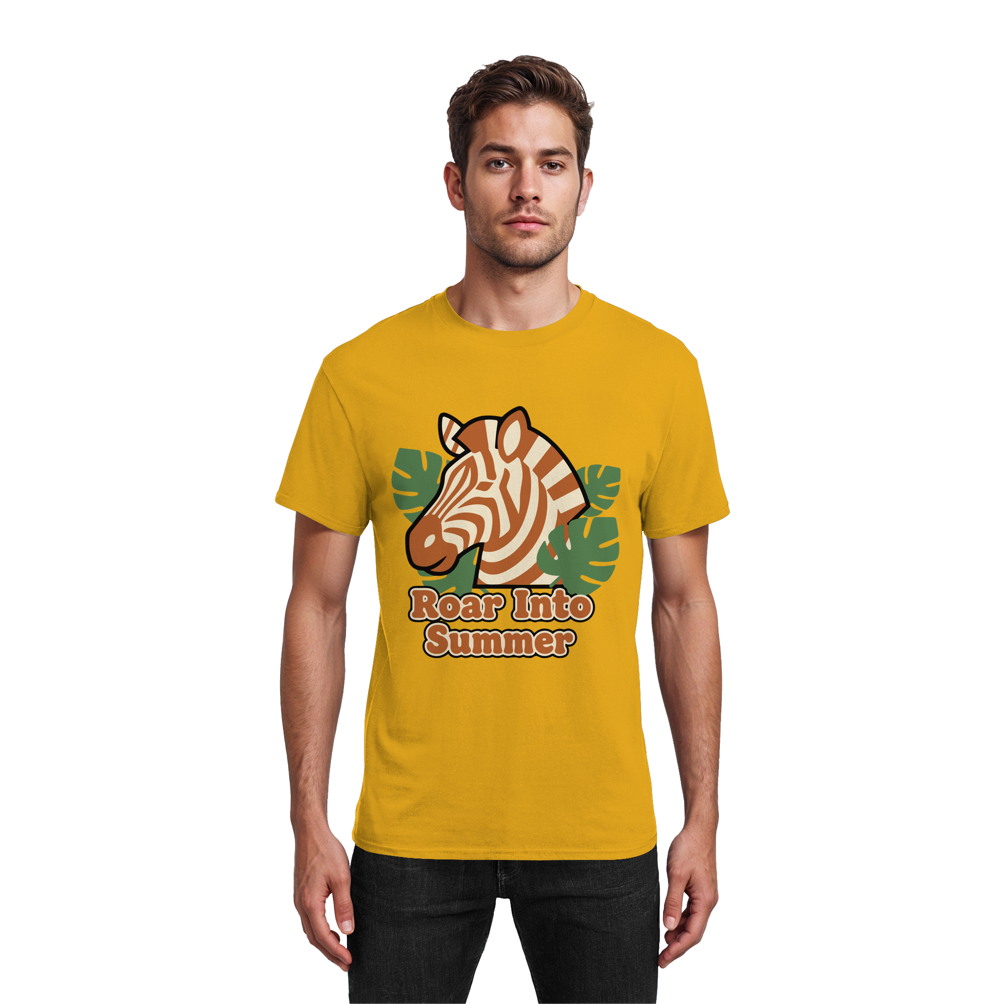 Roar Into Summer Zebra – Tropisches Streifentier - Heavy Cotton T-Shirt
