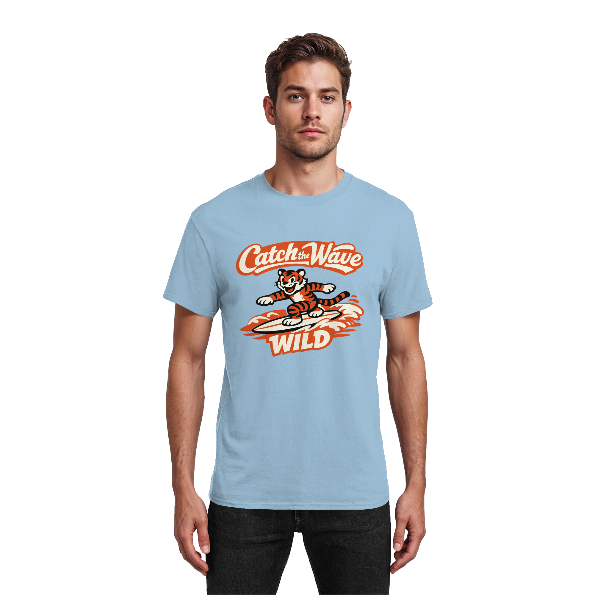Catch the Wave Tiger – Vintage Surf Wildcat - Heavy Cotton T-Shirt