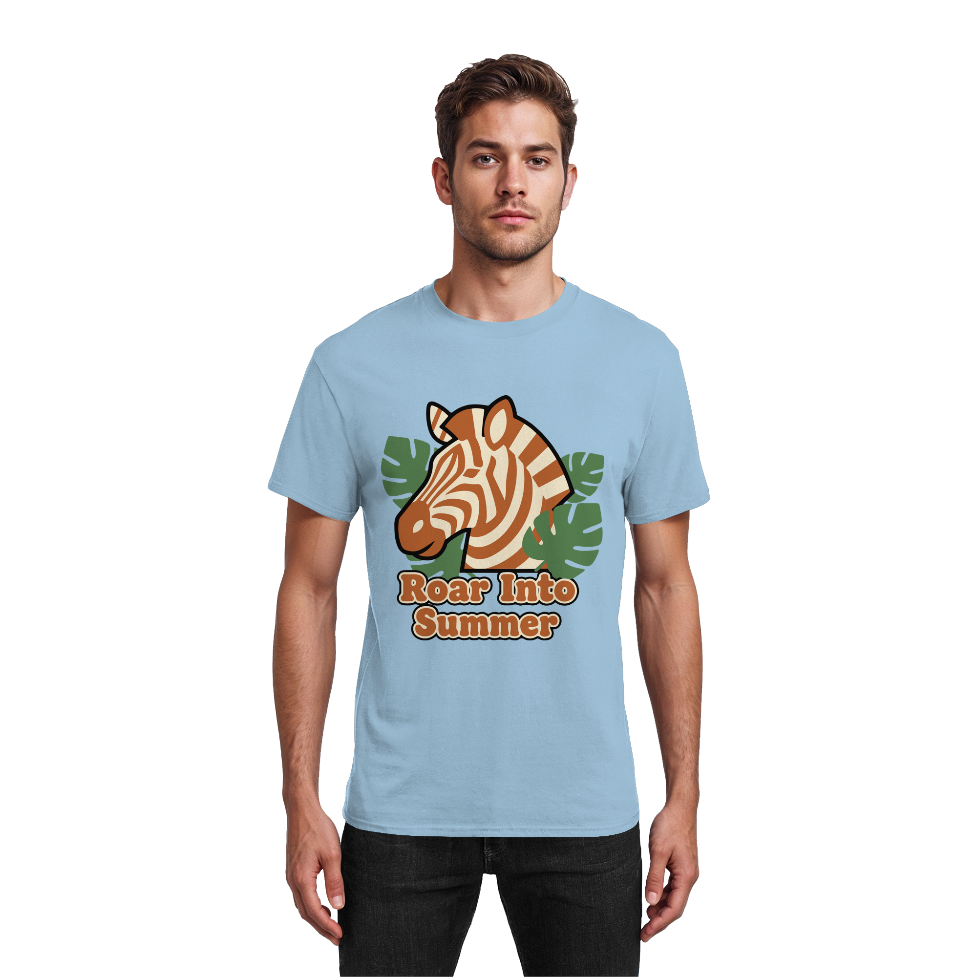 Roar Into Summer Zebra – Tropisches Streifentier - Heavy Cotton T-Shirt