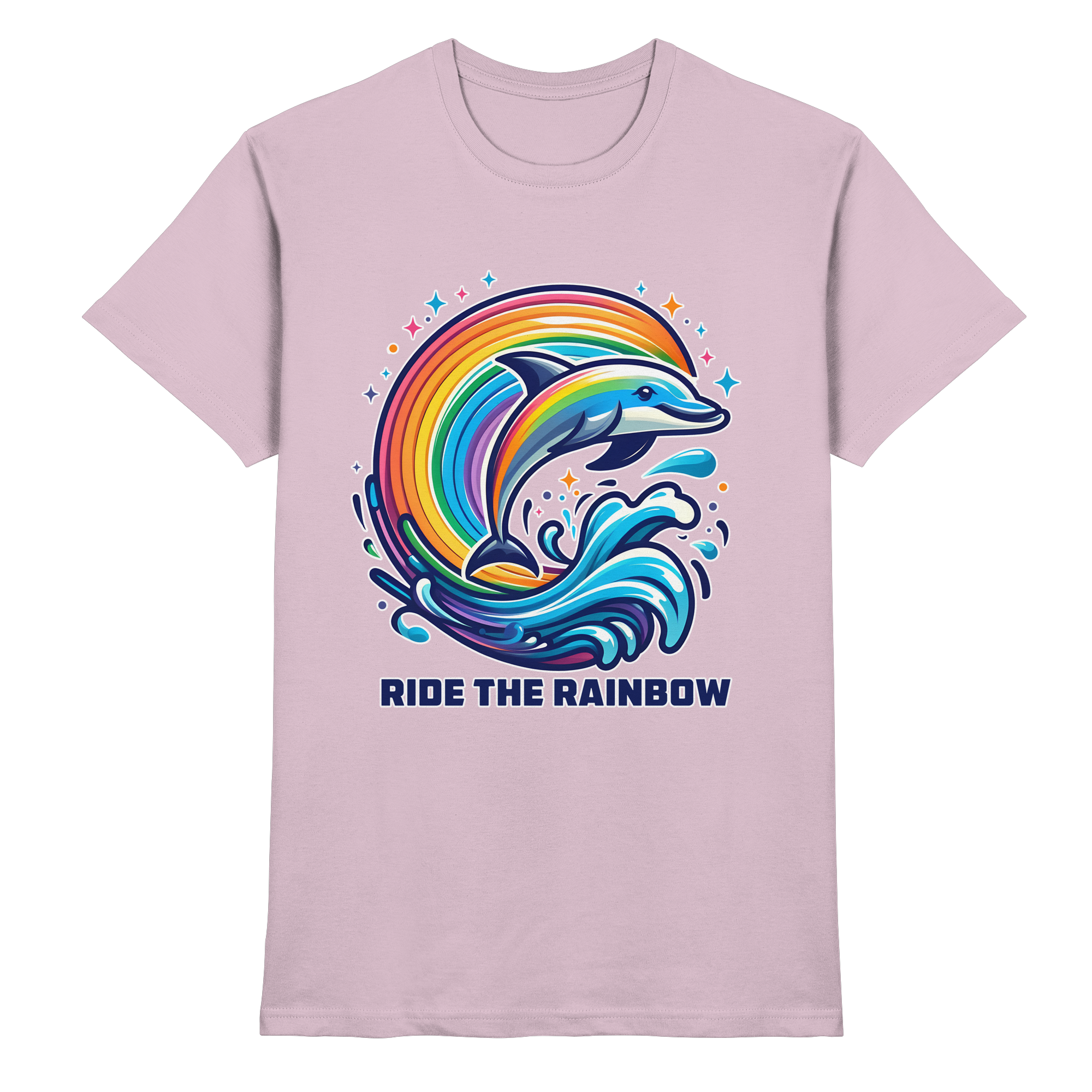 Ride the Rainbow – Farbenfroher Delfin in Regenbogen-Wellen - Heavy Cotton T-Shirt